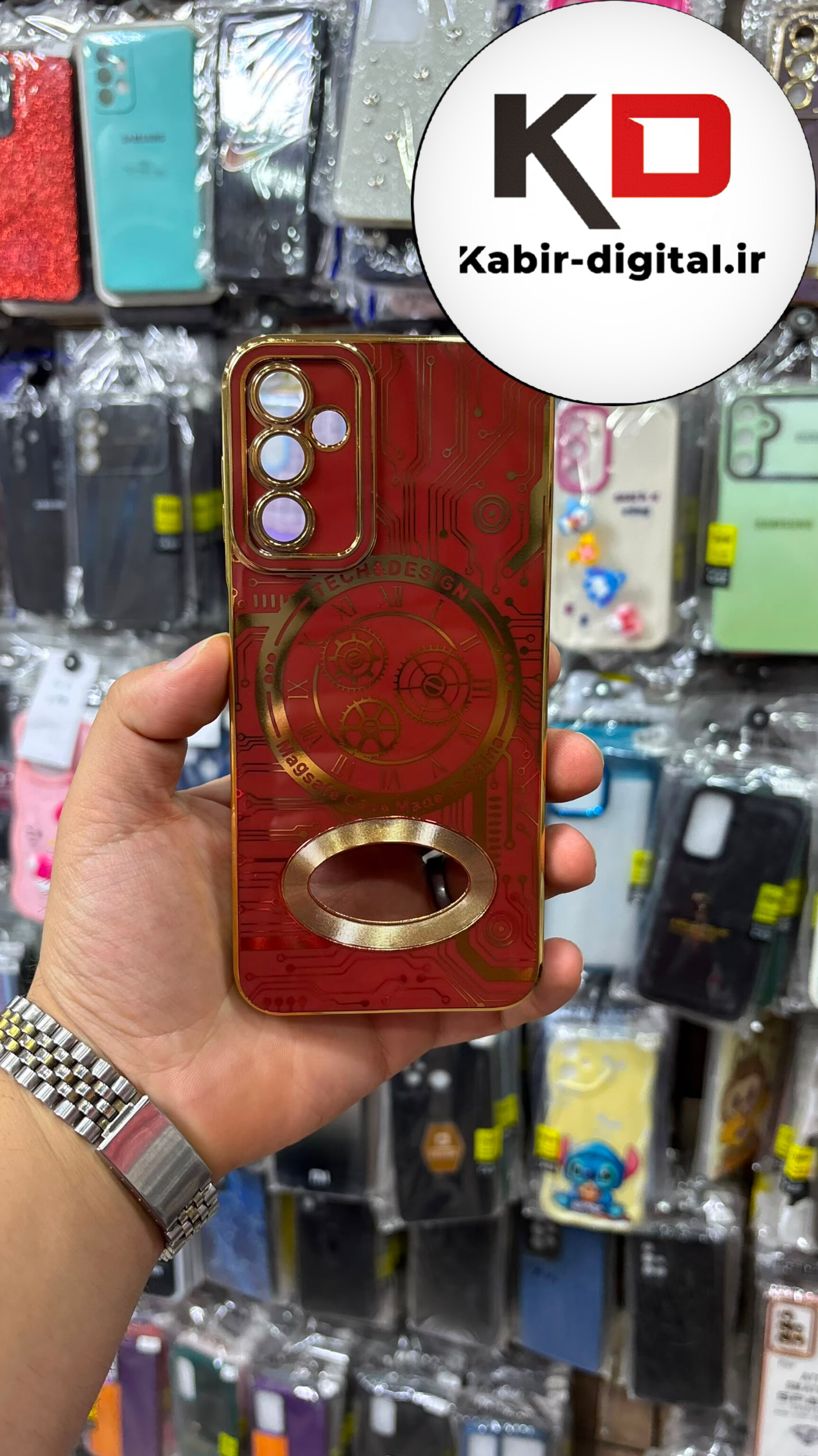قاب گوشی  Galaxy A14 سامسونگ طرح مای کیس MY CASE ژله ای مگ سیف محافظ لنز دار طرح تکنولوژی رنگ قرمز طلایی