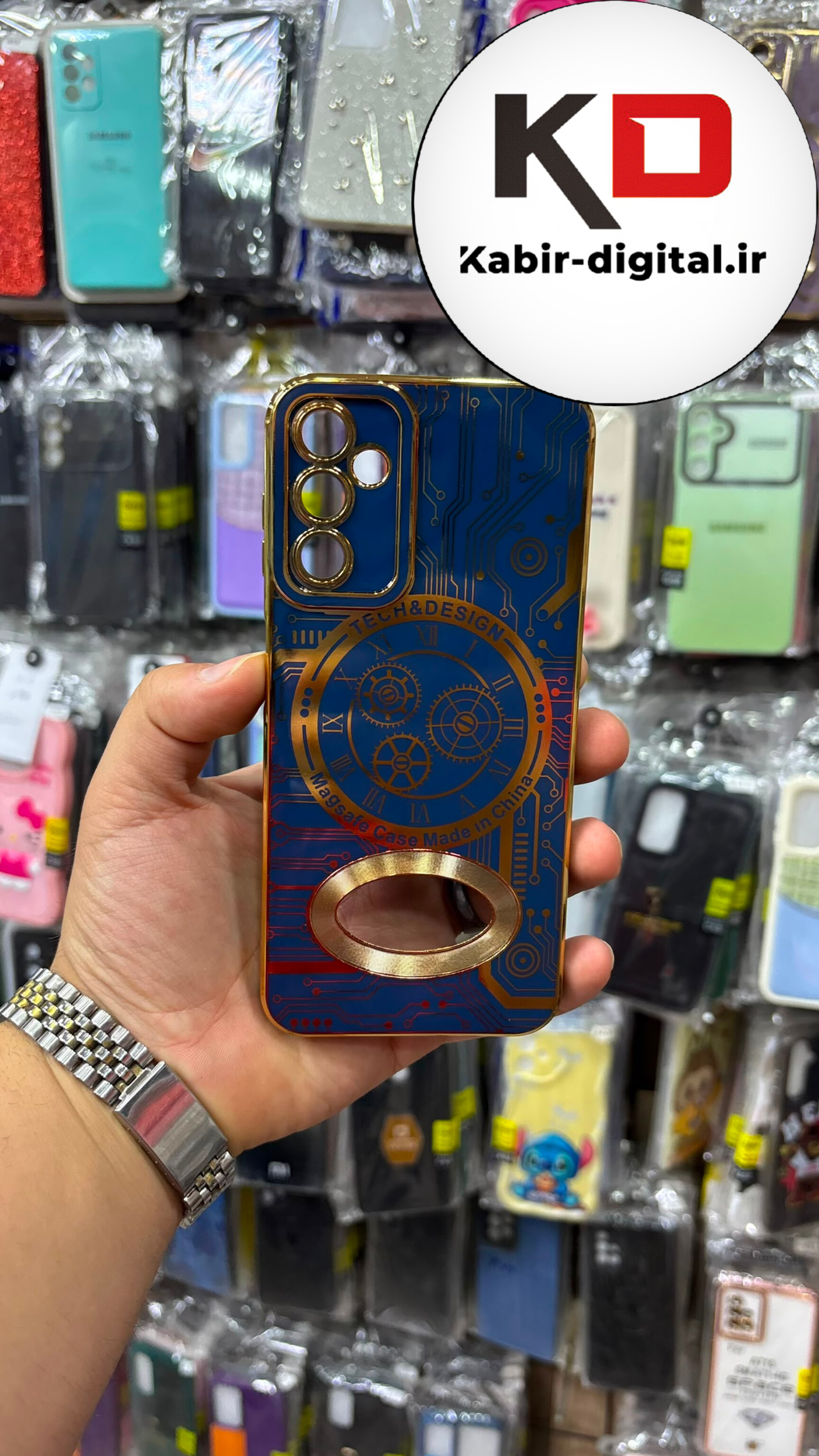قاب گوشی  Galaxy A14 سامسونگ طرح مای کیس MY CASE ژله ای مگ سیف محافظ لنز دار طرح تکنولوژی رنگ سرمه ایی طلایی