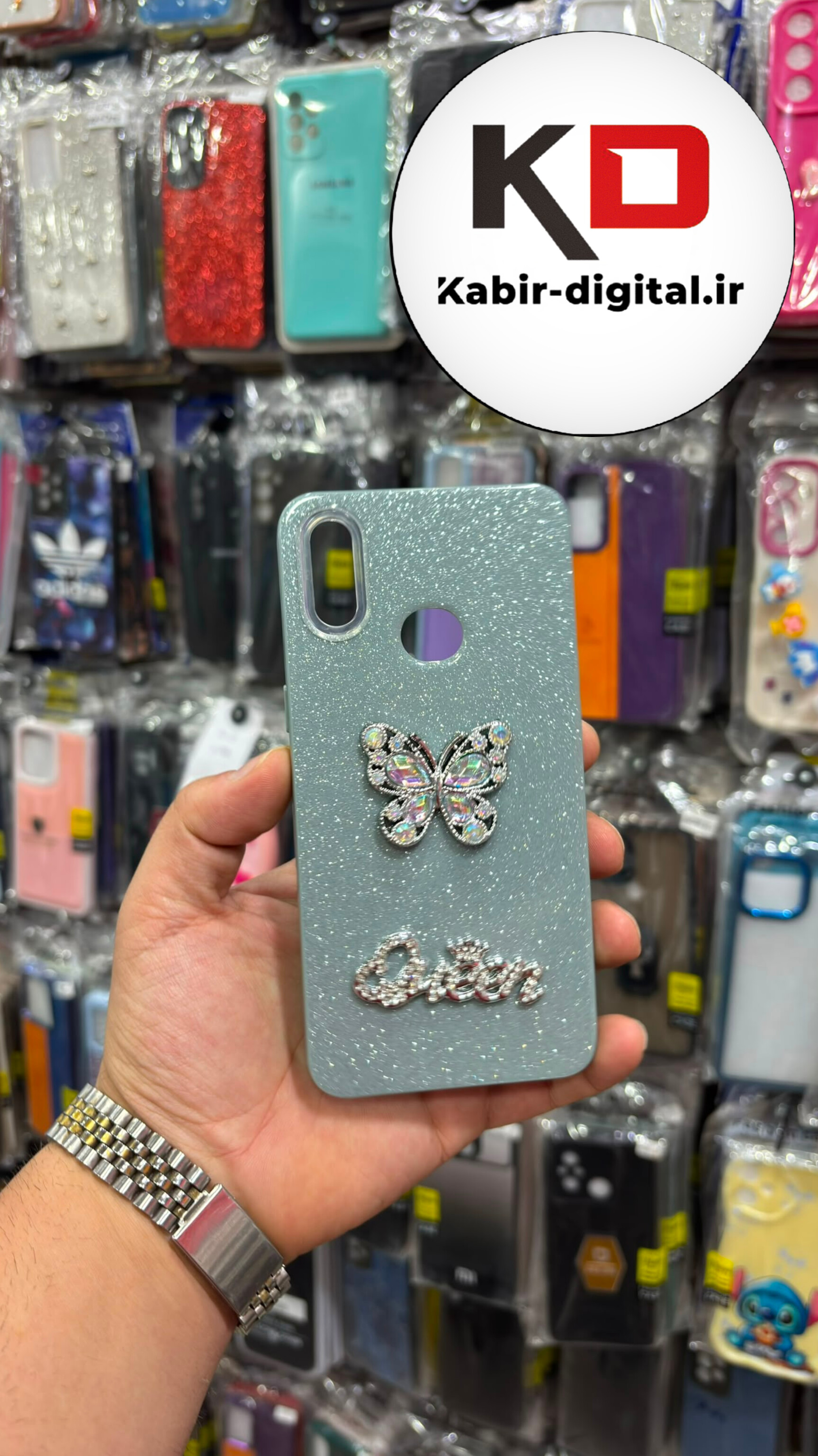 قاب گوشی  Galaxy A10 / M10  سامسونگ اورجینال فانتزی برجسته رزینی لنز کرومی طرح پروانه اکلیلی