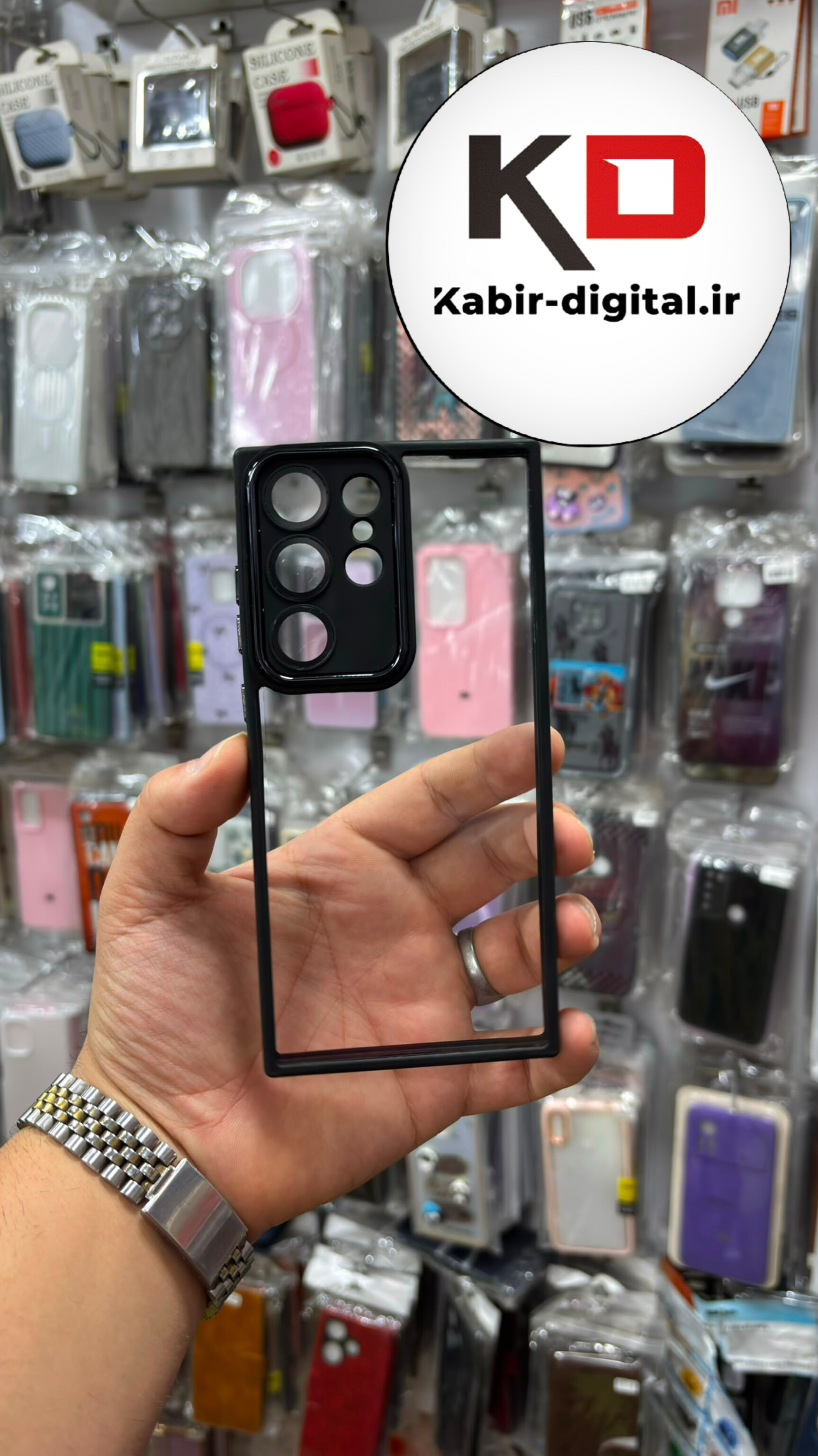قاب گوشی Galaxy S23 Ultra سامسونگ NEW SKIN اورجینال متال دور سیلیکونی محافظ لنز دار شفاف مشکی