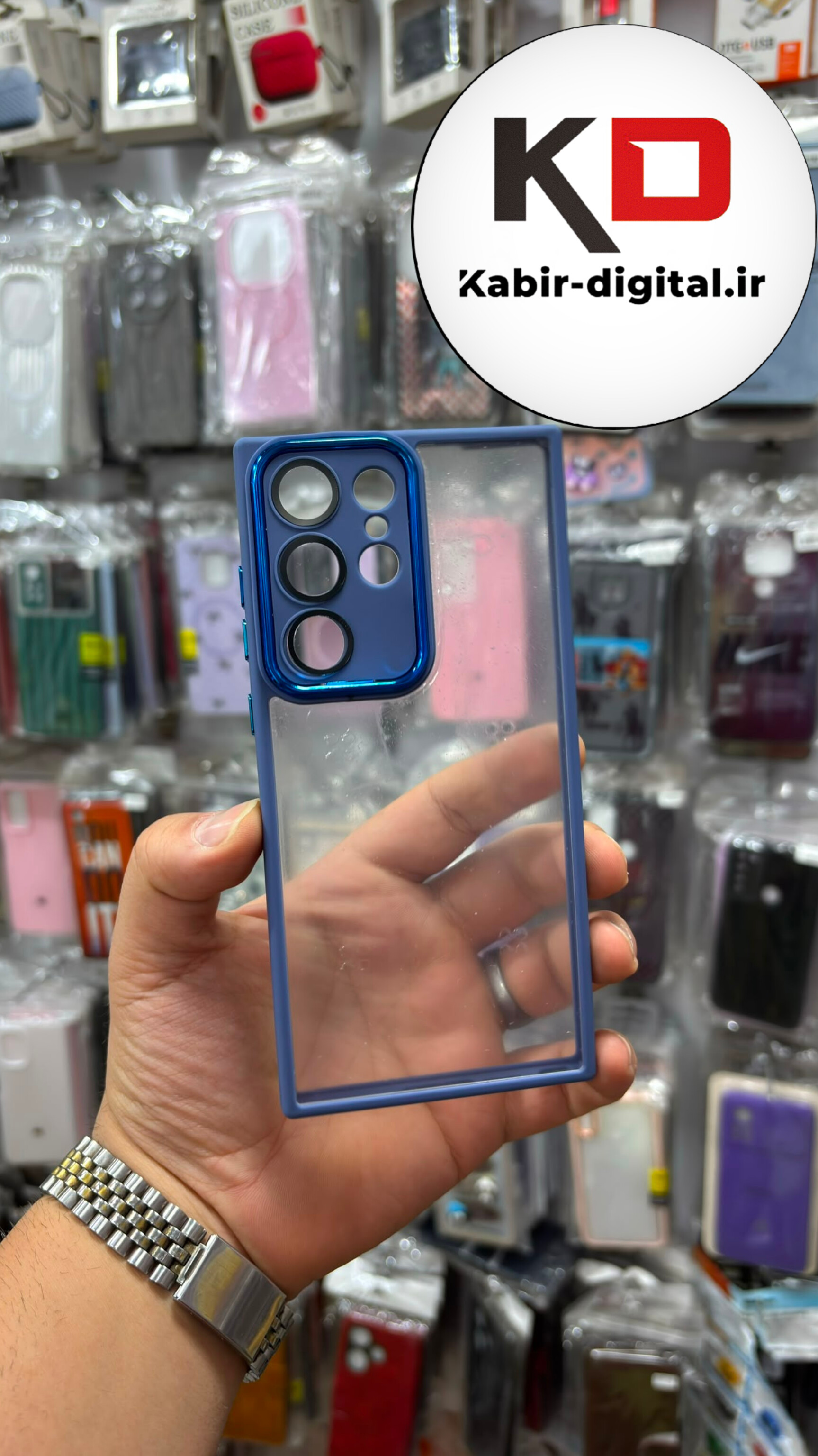 قاب گوشی Galaxy S23 Ultra سامسونگ NEW SKIN اورجینال متال دور سیلیکونی محافظ لنز دار شفاف آبی