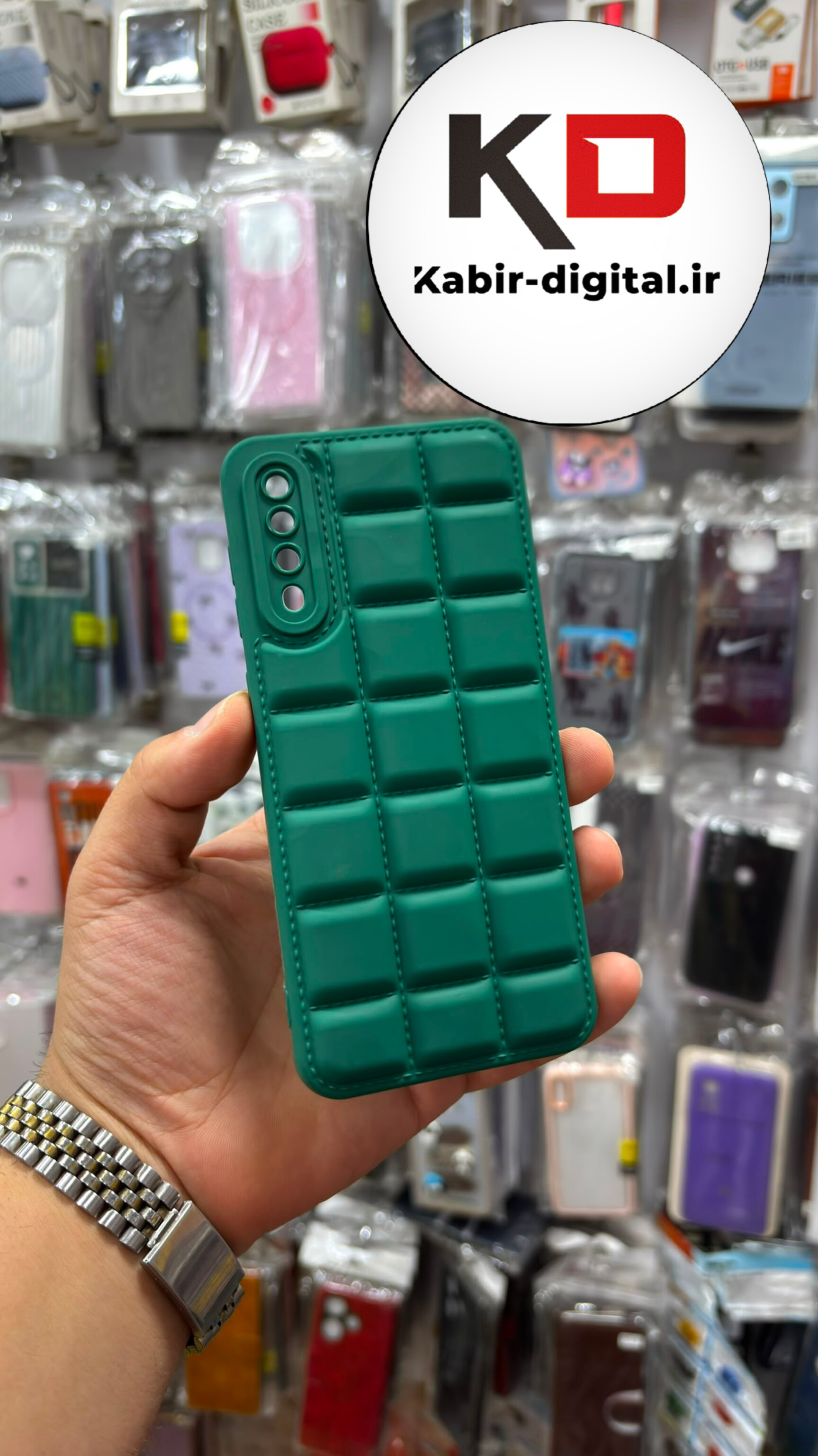 قاب گوشی Galaxy A50 / A50s / A30s سامسونگ سیلیکونی اورجینال پافر مربعی THE NORTH FACE محافظ لنز دار سبز