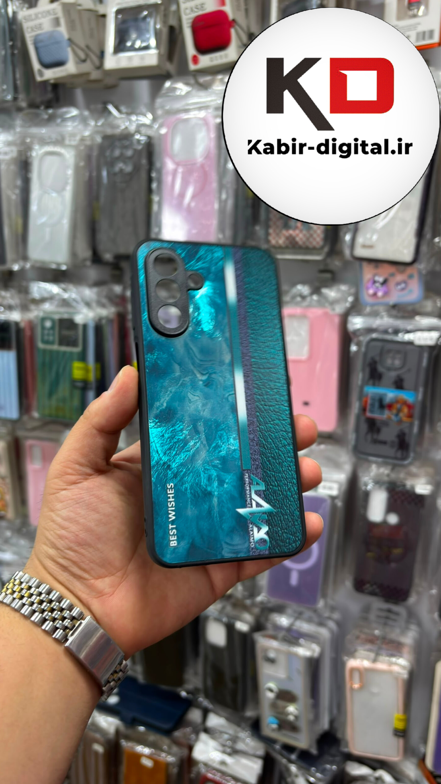 قاب گوشی  Galaxy A16 سامسونگ سیلیکونی طرح چرمی فانتزی محافظ لنزدار آبی