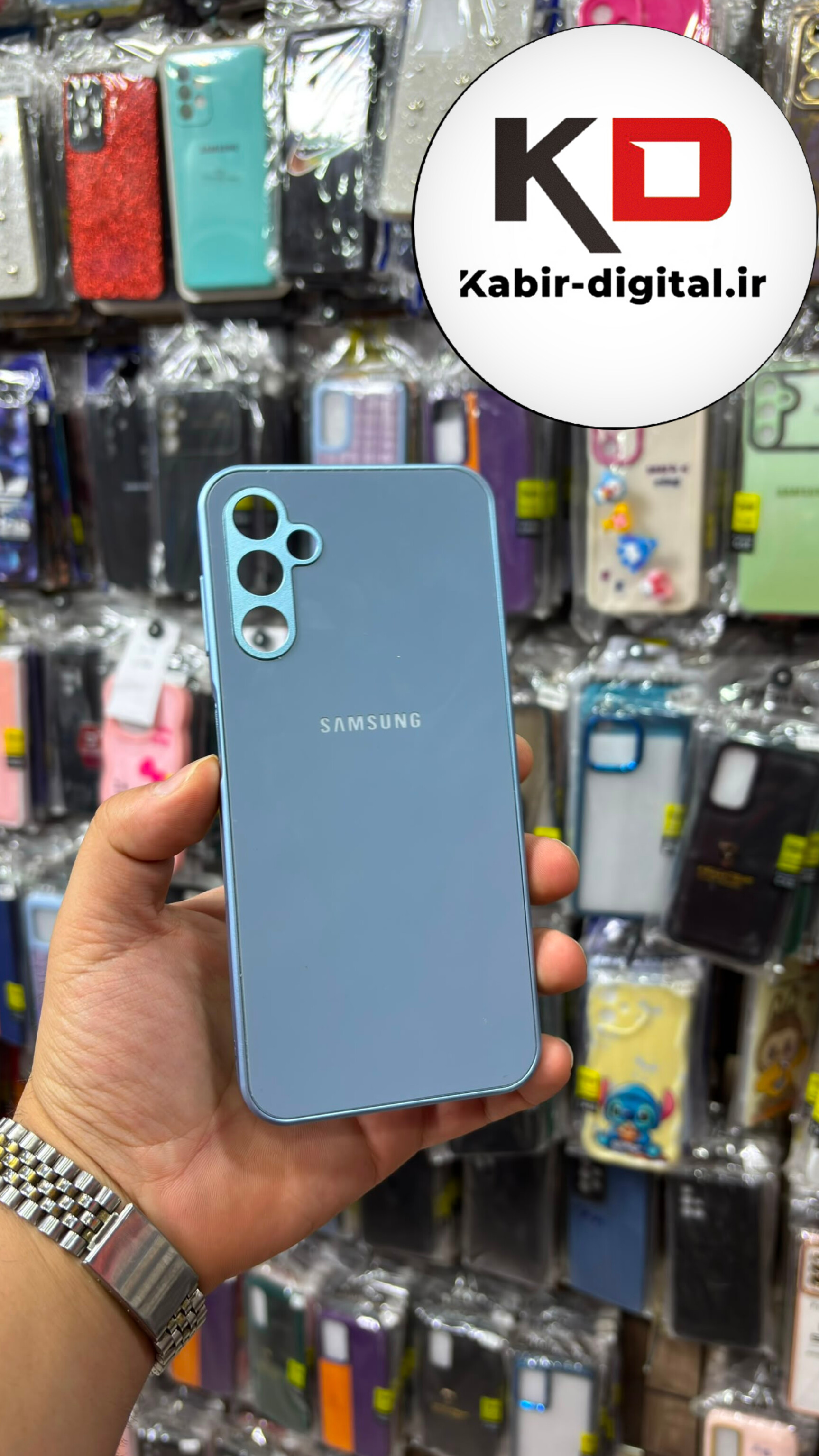 قاب گوشی Galaxy A14 / M14 سامسونگ پشت گلس شیشه ای براق محافظ لنز دار آبی روشن