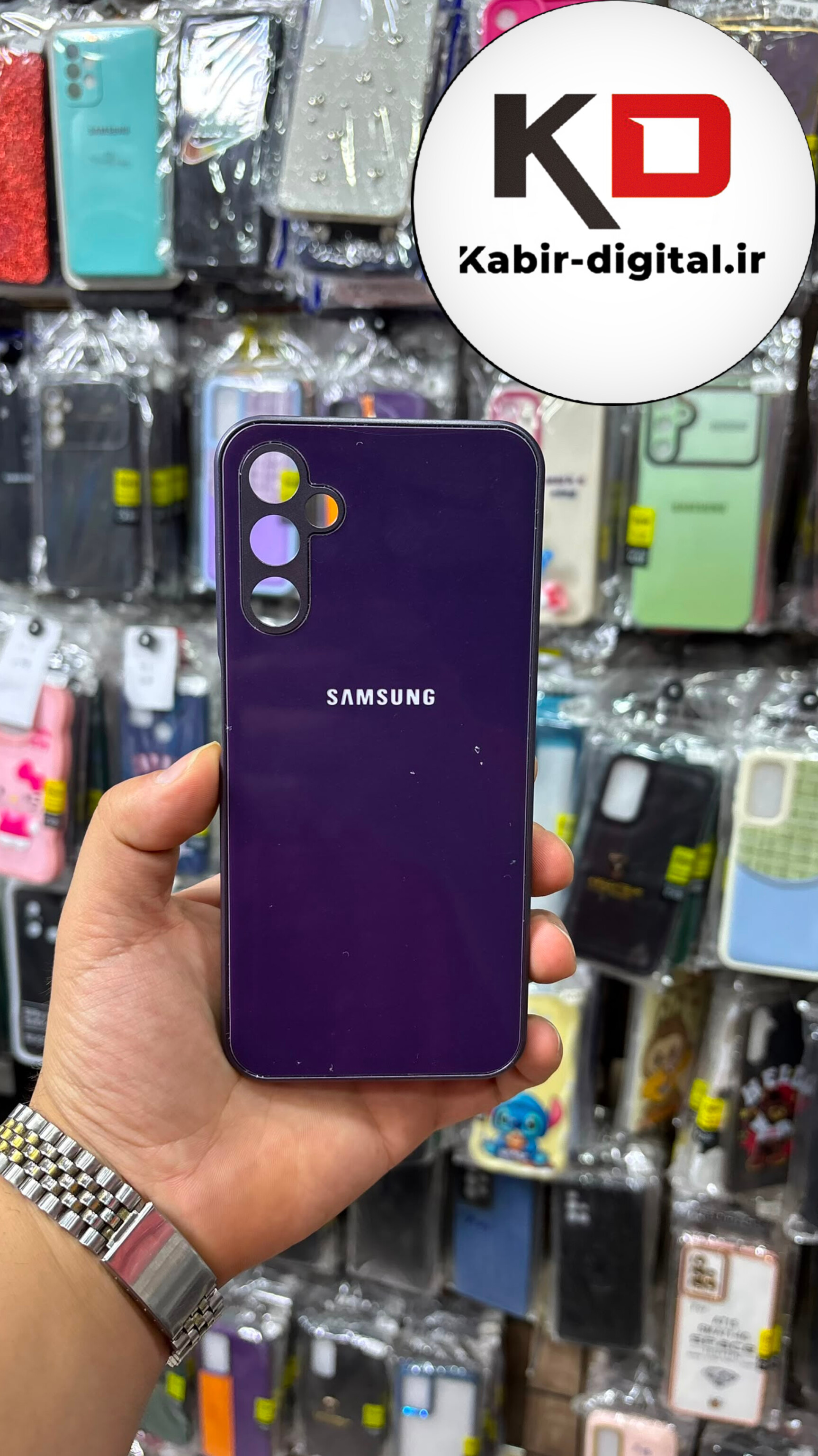 قاب گوشی Galaxy A14 / M14 سامسونگ پشت گلس شیشه ای محافظ لنز دار بنفش
