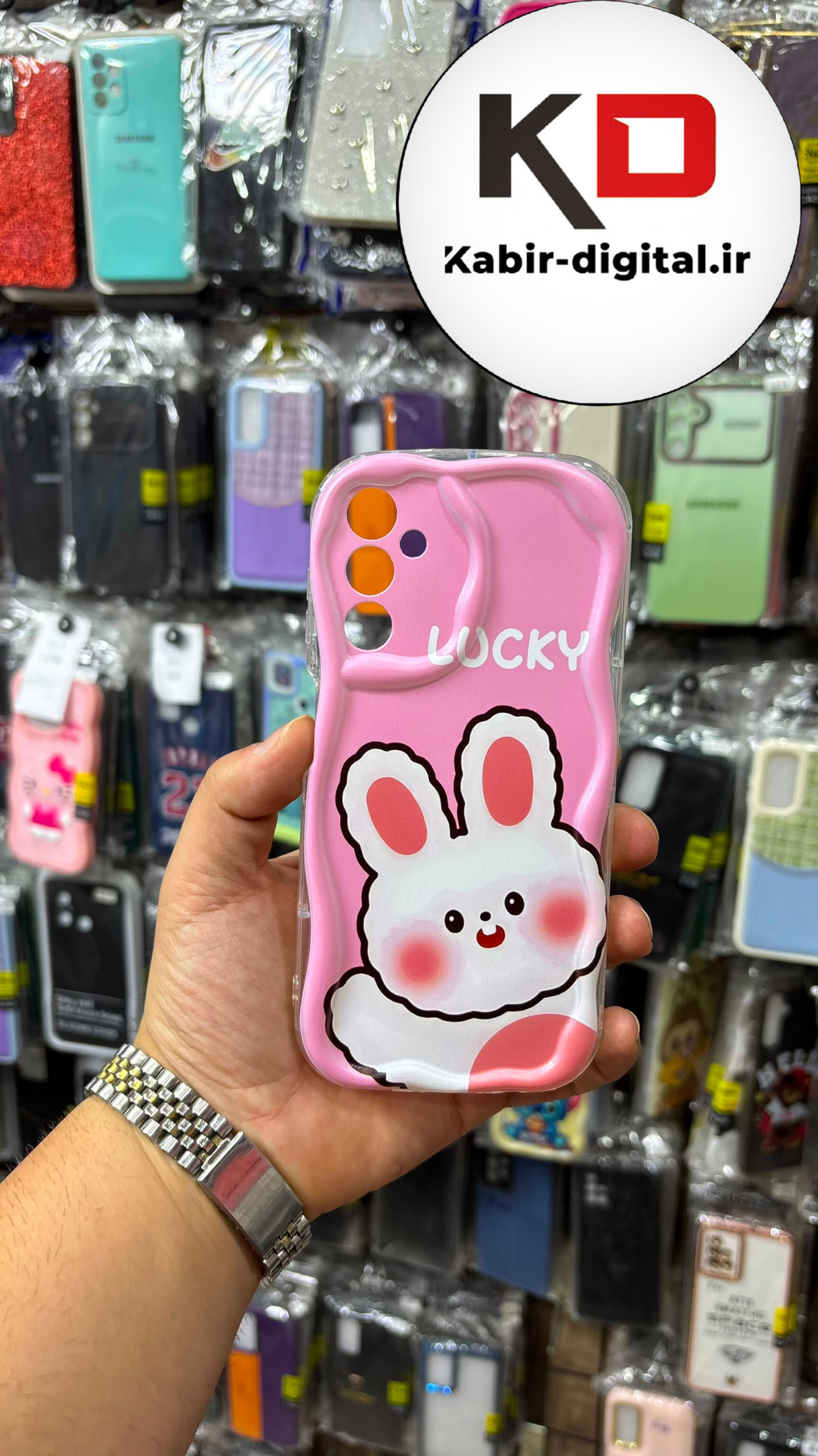 قاب گوشی Galaxy A14 / M14 سامسونگ طرح سیلیکونی ژله ایی منحنی عروسکی سه بعدی برجسته محافظ لنزدار خرگوش صورتی
