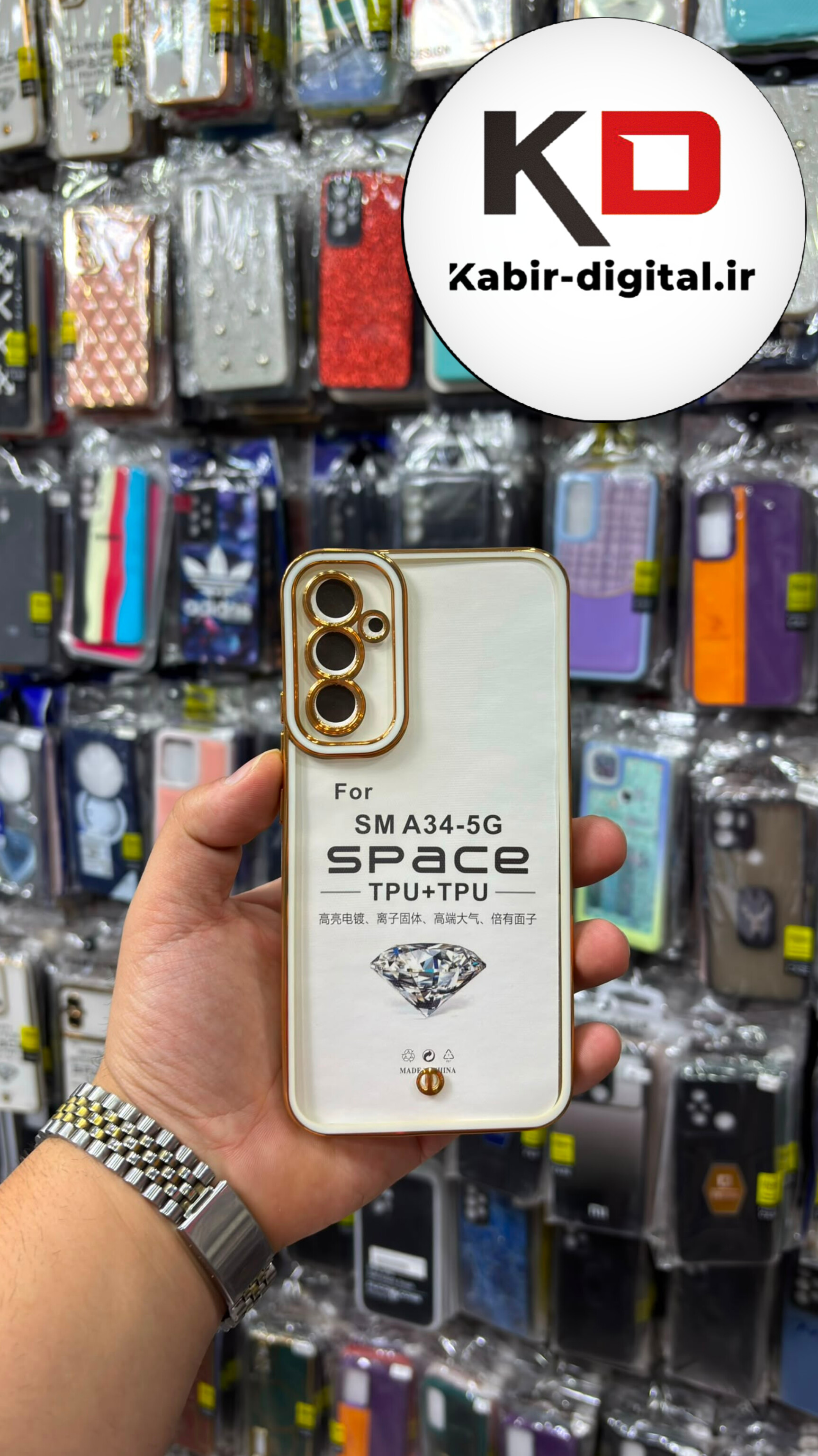 قاب گوشی Galaxy A34 سامسونگ طرح الکتروپلیتینگ ژله ای شفاف اورجینال یونیک کیس Unique Case محافظ لنز دار گلسی طلایی