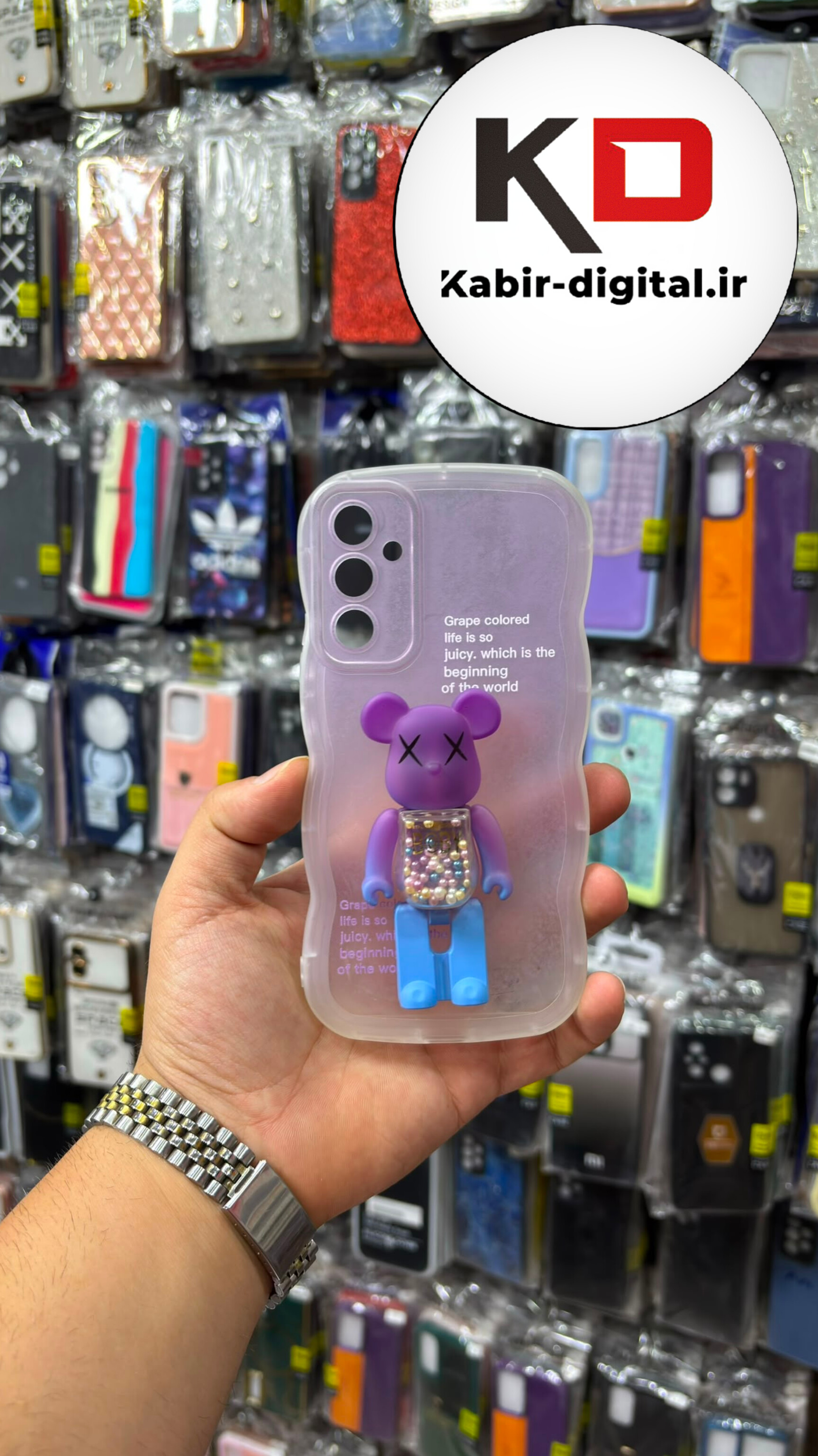 قاب گوشی Galaxy A34 سامسونگ طرح ژله ای شفاف بالشتی عروسکی برجسته سه بعدی عروسکی هولدر دار