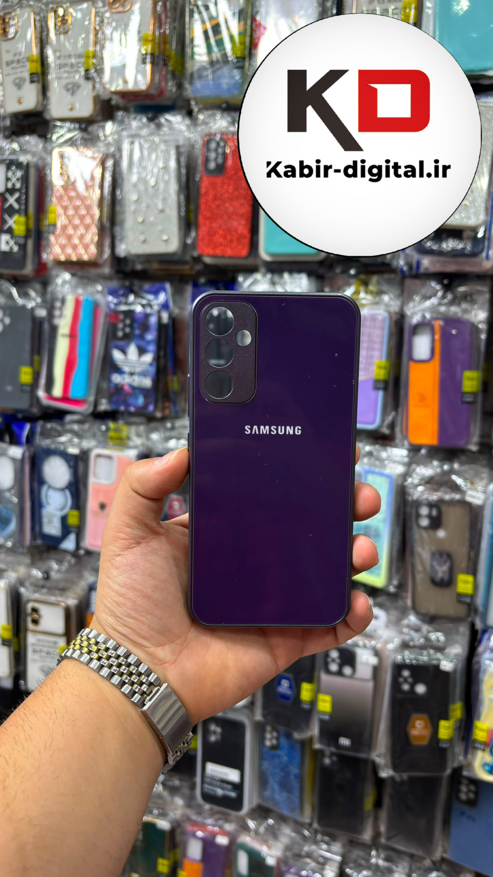 قاب گوشی Galaxy A34 سامسونگ پشت گلس شیشه ای محافظ لنز دار بنفش