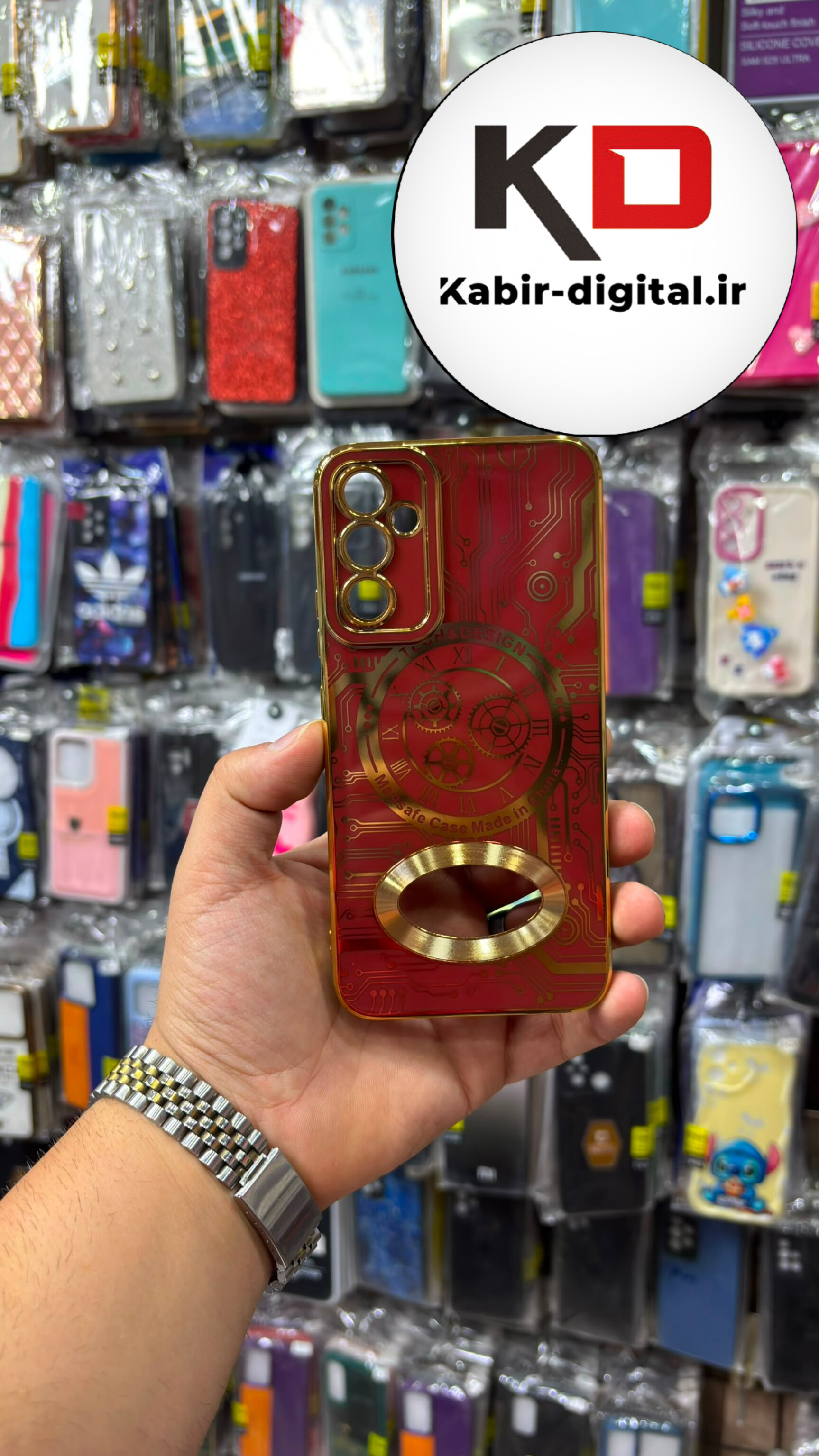 قاب گوشی Galaxy A34 سامسونگ طرح مای کیس MY CASE ژله ای مگ سیف محافظ لنز دار طرح تکنولوژی رنگ عنابی طلایی