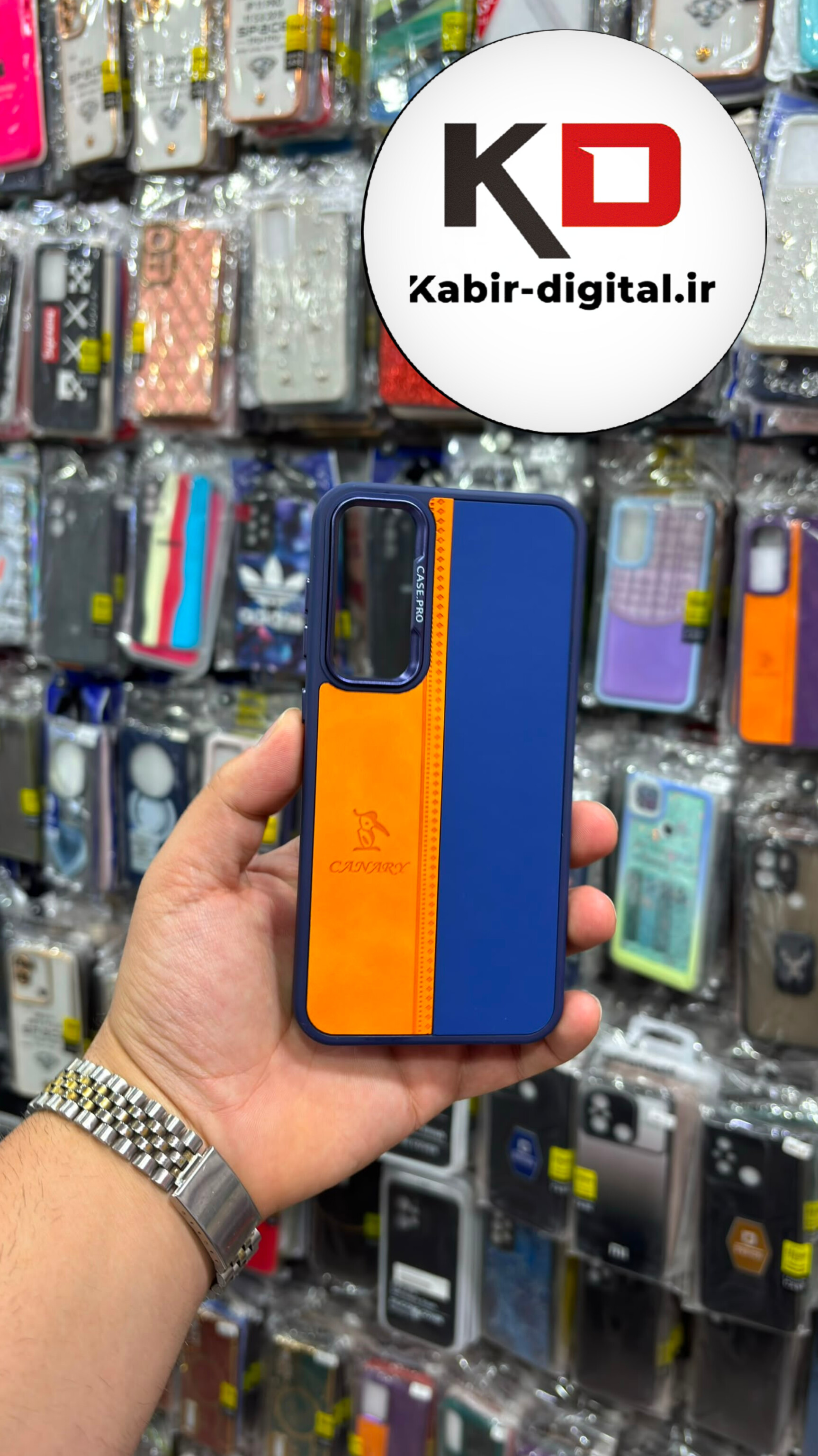 قاب گوشی Galaxy S23 FE سامسونگ اورجینالCANARY NEW CASE طرح چرمی دوخت دار دو رنگ لنز کرومی متال