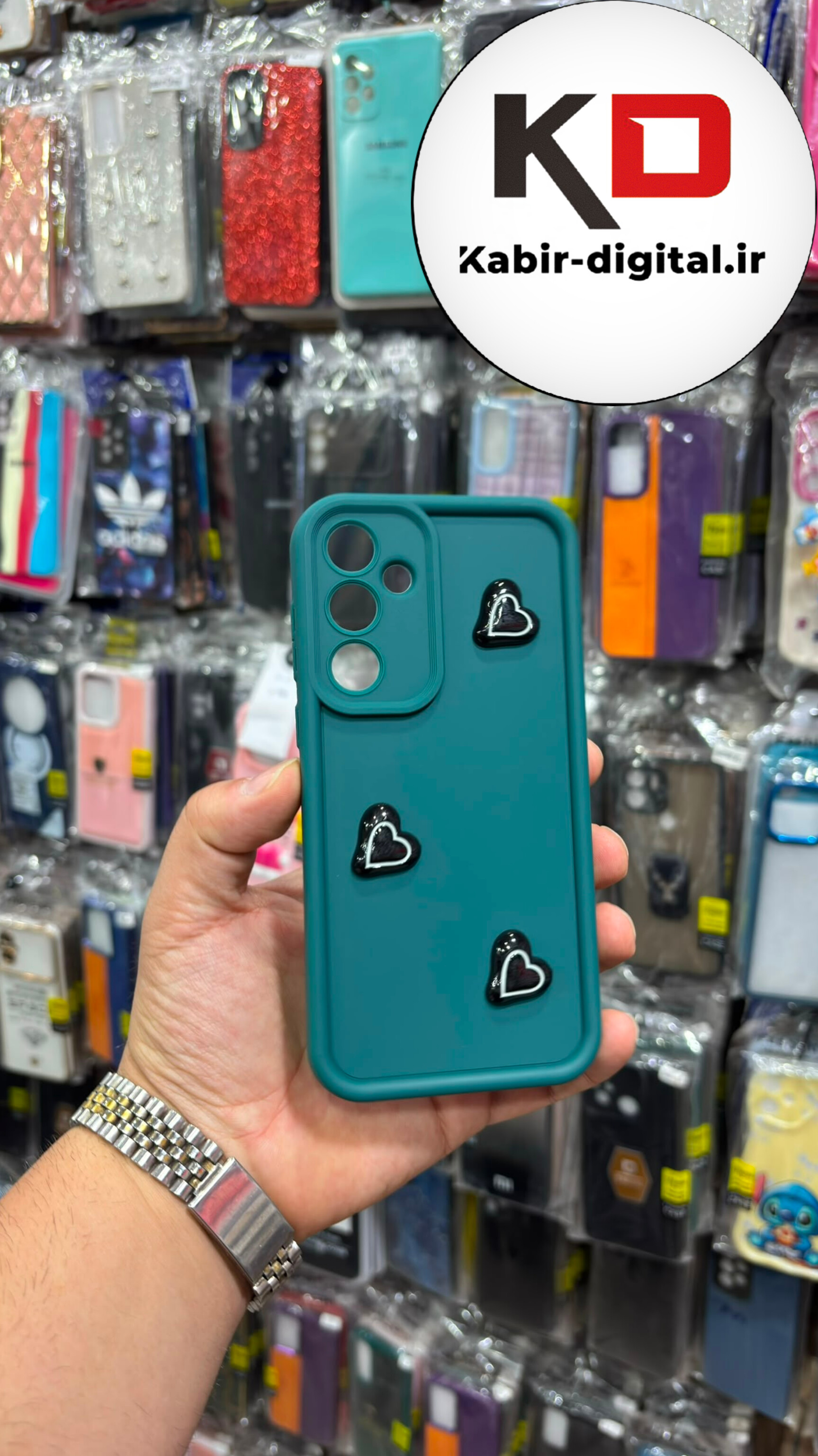 قاب گوشی Galaxy A35 سامسونگ سیلیکونی Solid Case عروسکی برجسته طرح قلبی محافظ لنزدار سبز تیره