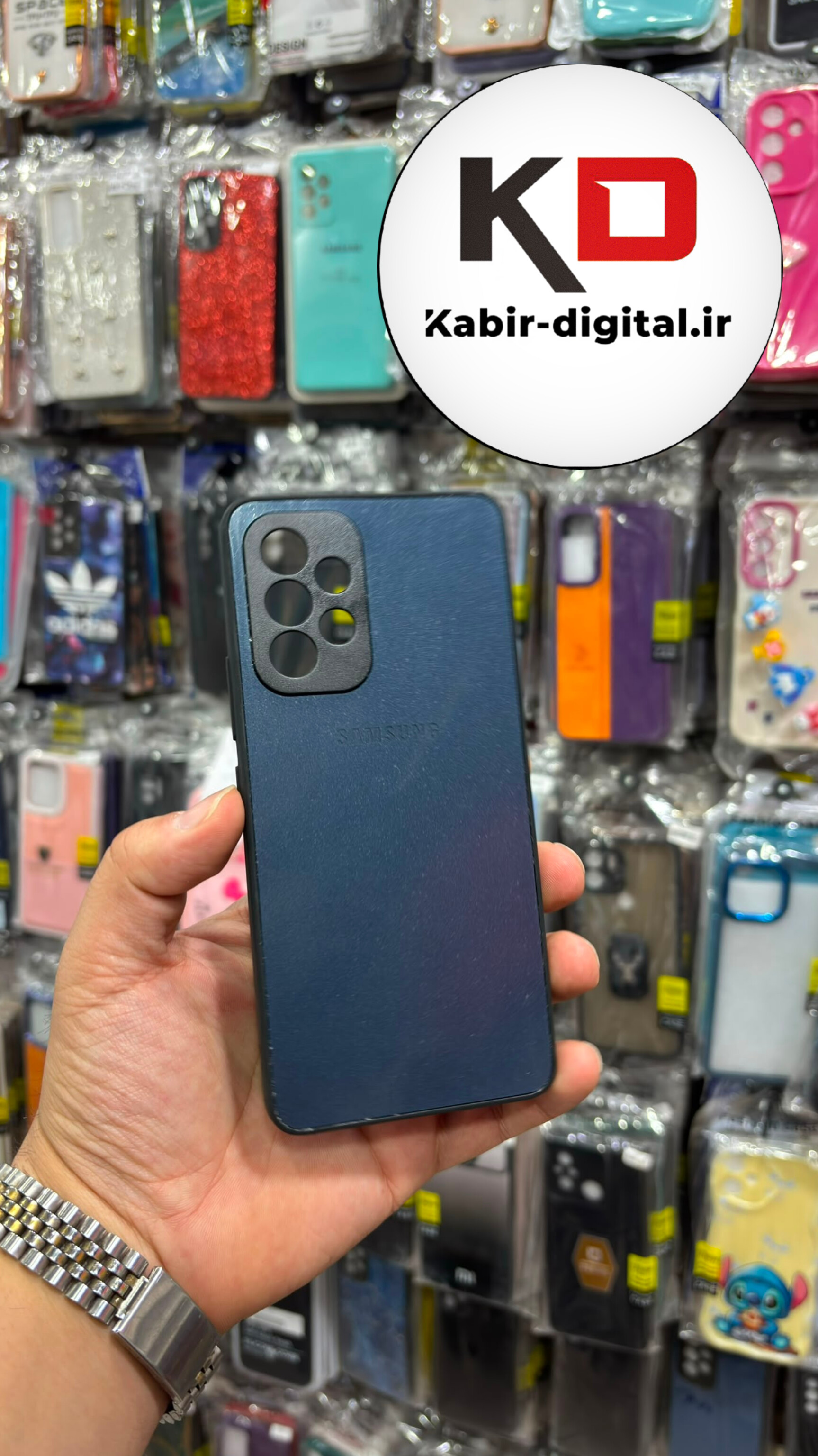 قاب گوشی Galaxy A53 سامسونگ سیلیکونی طرح چرمی ساده محافظ لنزدار سرمه ایی