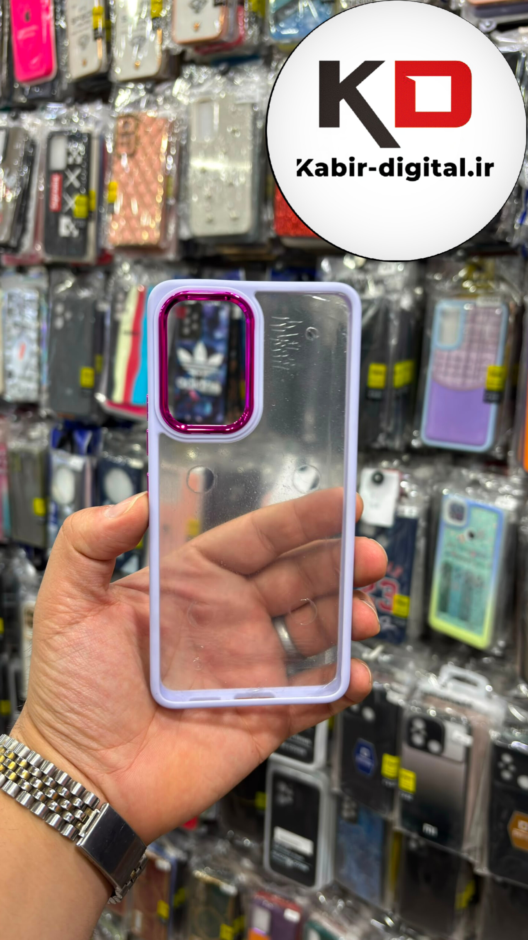 قاب گوشی Galaxy A53 سامسونگ اورجینال متال کیس Metal اورجینال CASE PRO طرح پشت طلق شفاف دور سیلیکونی بنفش