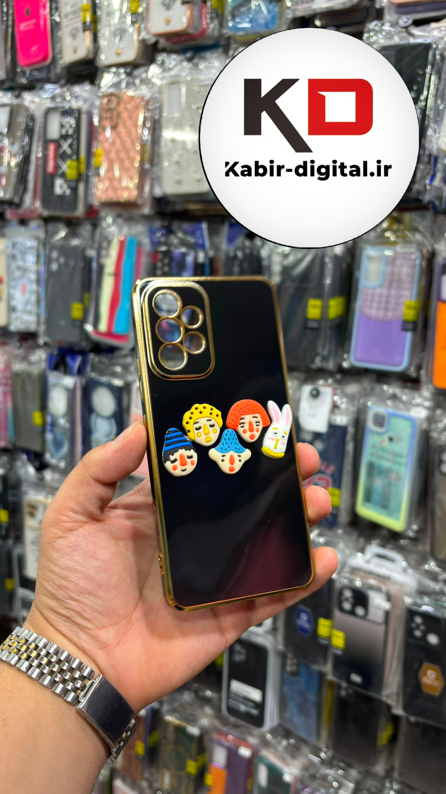 قاب گوشی Galaxy A53 سامسونگ طرح ژله ای مای کیس گلد لاین دور طلایی عروسکی برجسته محافظ لنز دار مشکی