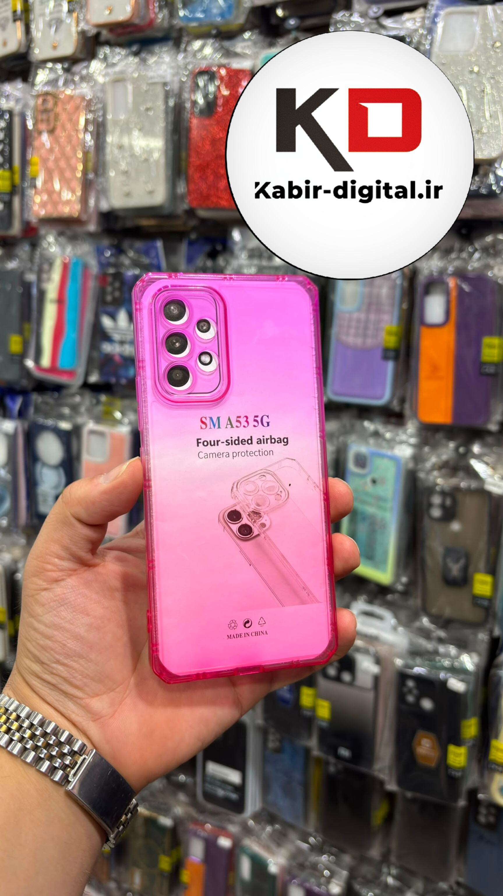 قاب گوشی Galaxy A53 سامسونگ سیلیکونی طرح دو رنگ ژله ای شفاف ایربگ دار کپسولی محافظ لنز دار صورتی