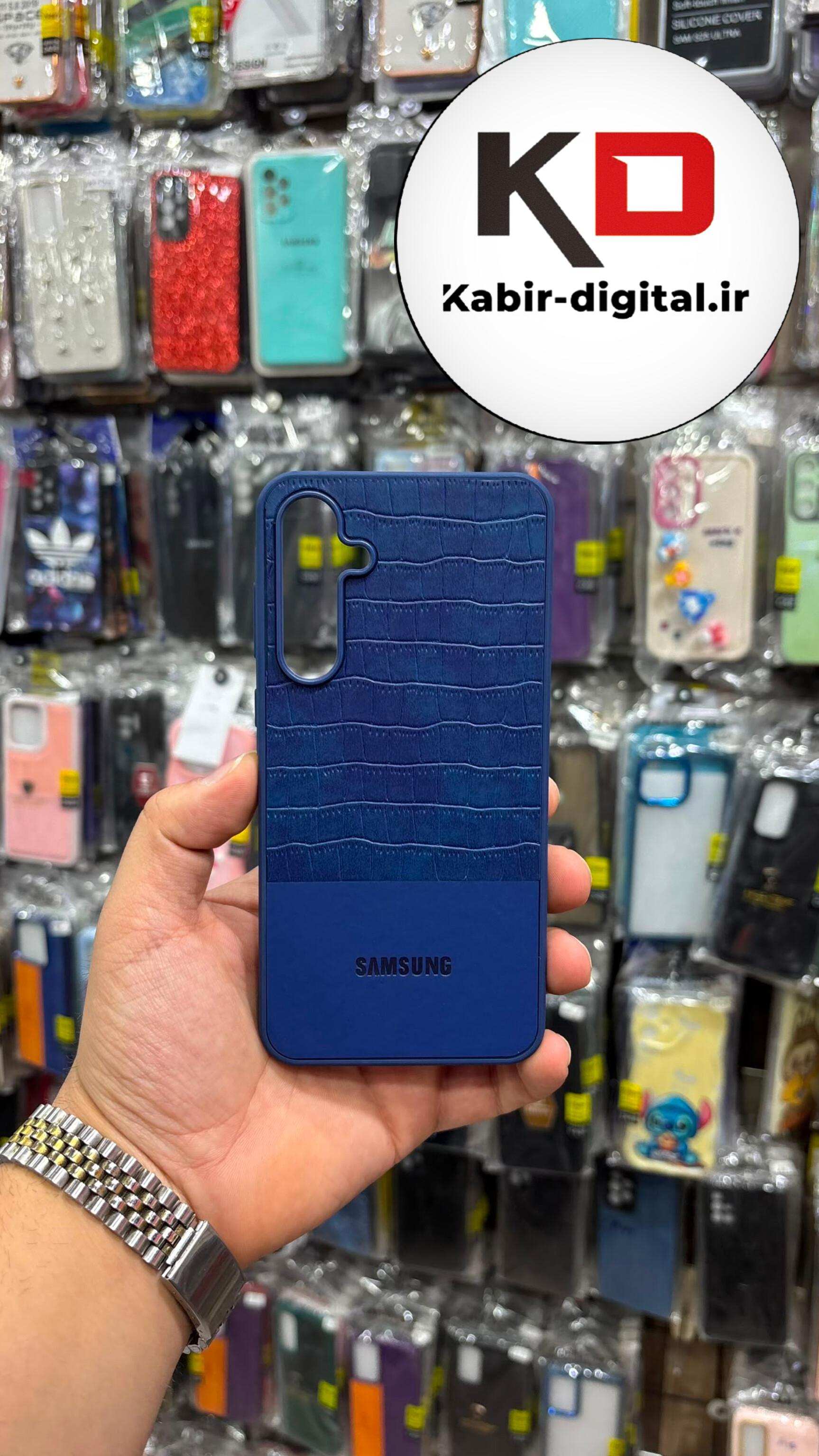 قاب گوشی Galaxy A55 سامسونگ چرمی کروکودیل محافظ لنزدار کرومی سرمه ایی