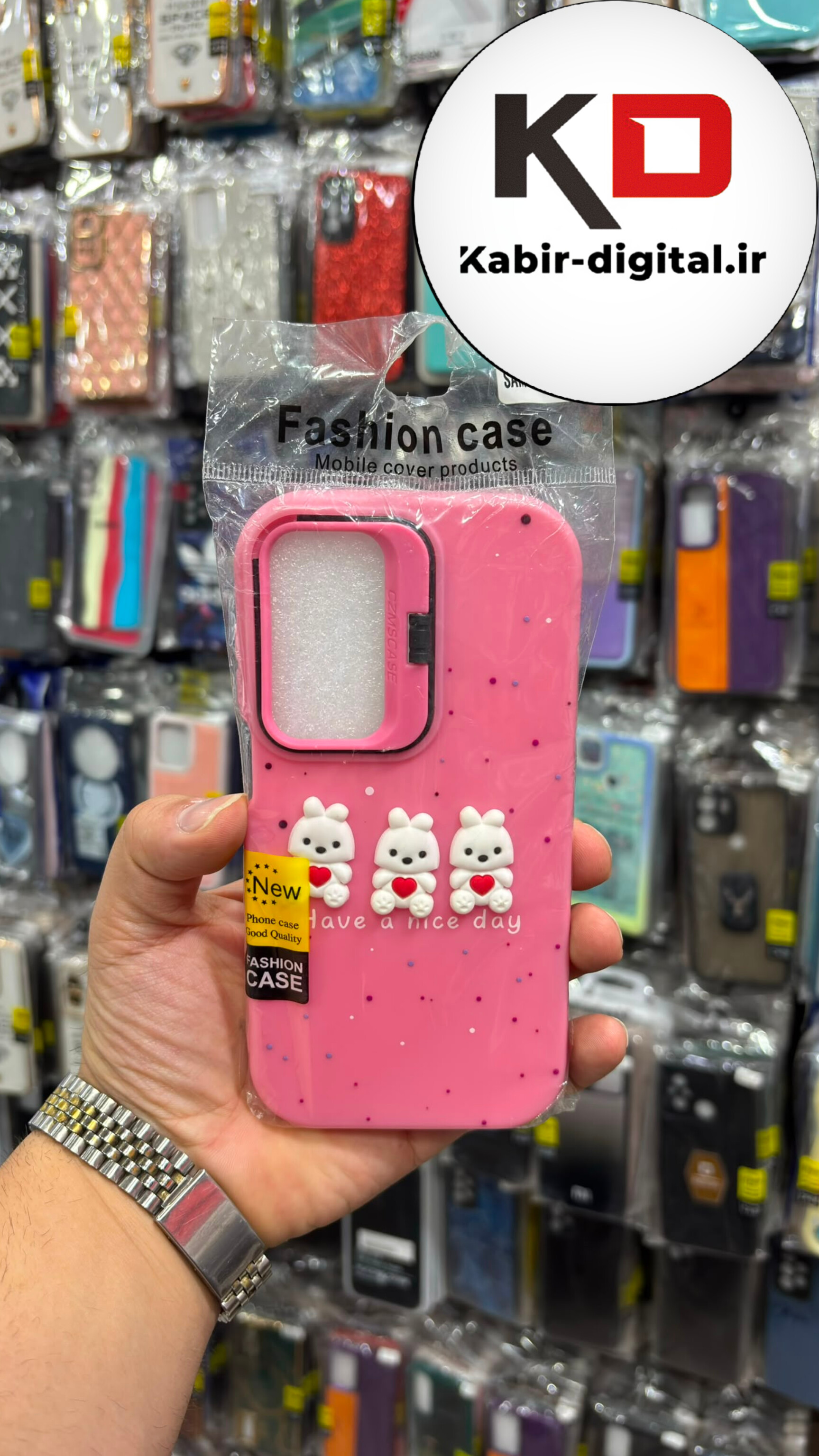 قاب گوشی Galaxy A55 سامسونگ سیلیکونی Stand Case پاستلی عروسکی برجسته صورتی لنز استندشو