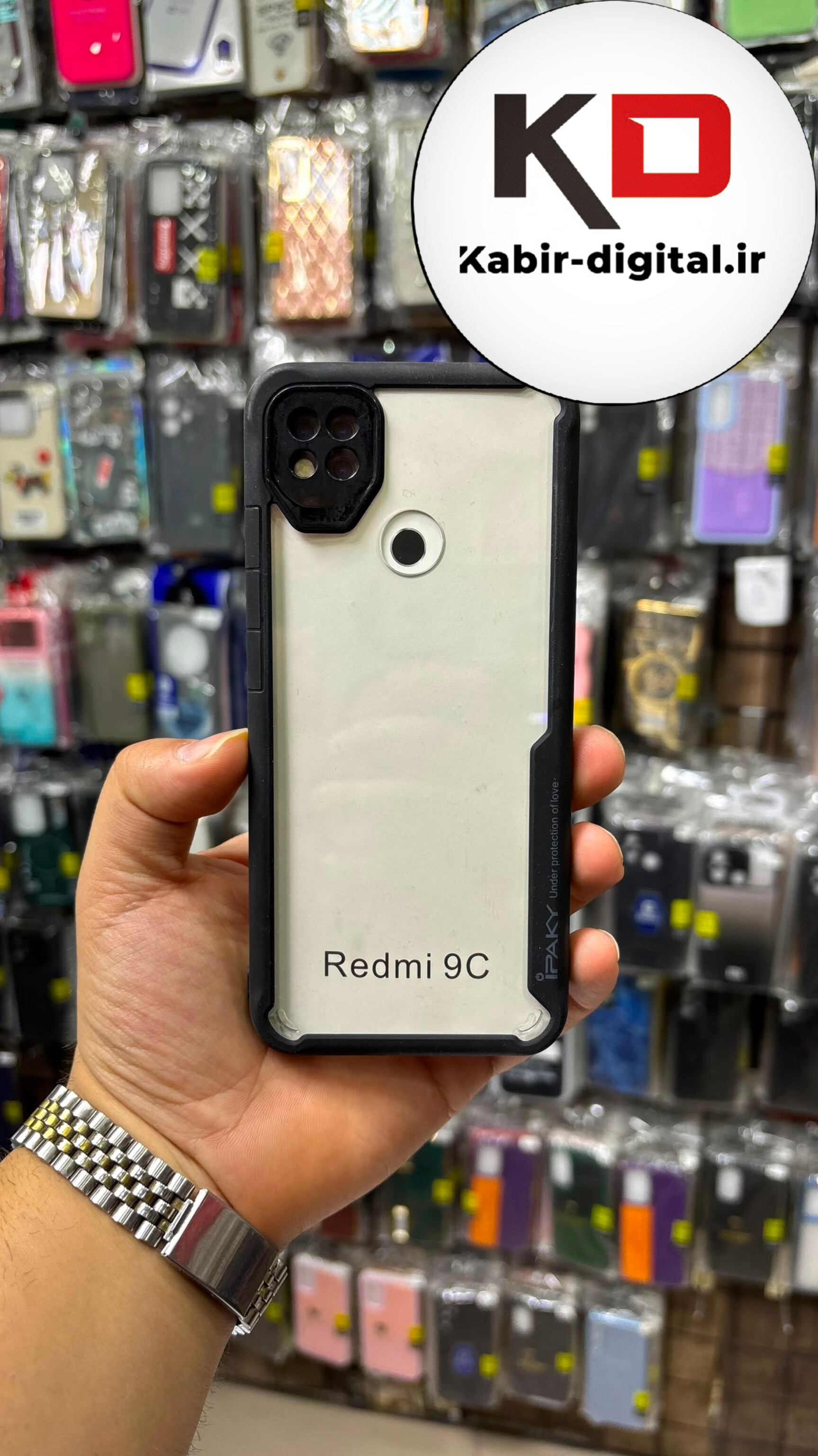 قاب گوشی Redmi 9C / Redmi 10A شیائومی اورجینال متال کیس Metal اورجینال CASE PRO طرح پشت طلق شفاف دور سیلیکونی مشکی