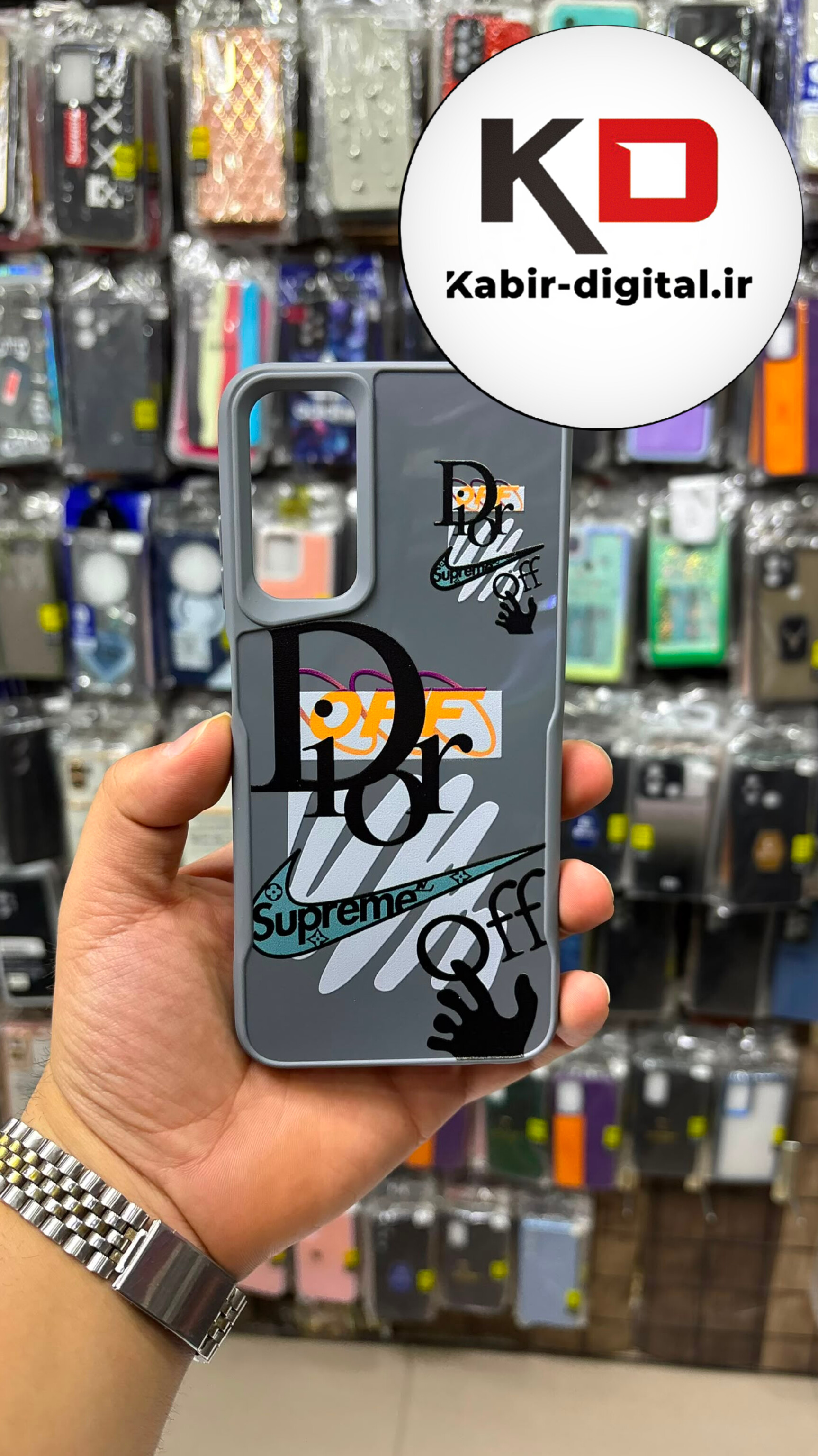 قاب گوشی Galaxy A05S سامسونگ پشت گلس شیشه ای اورجینال SO COOL دور سیلیکونی سوکول اسپرت Sport طرح دیور طوسی