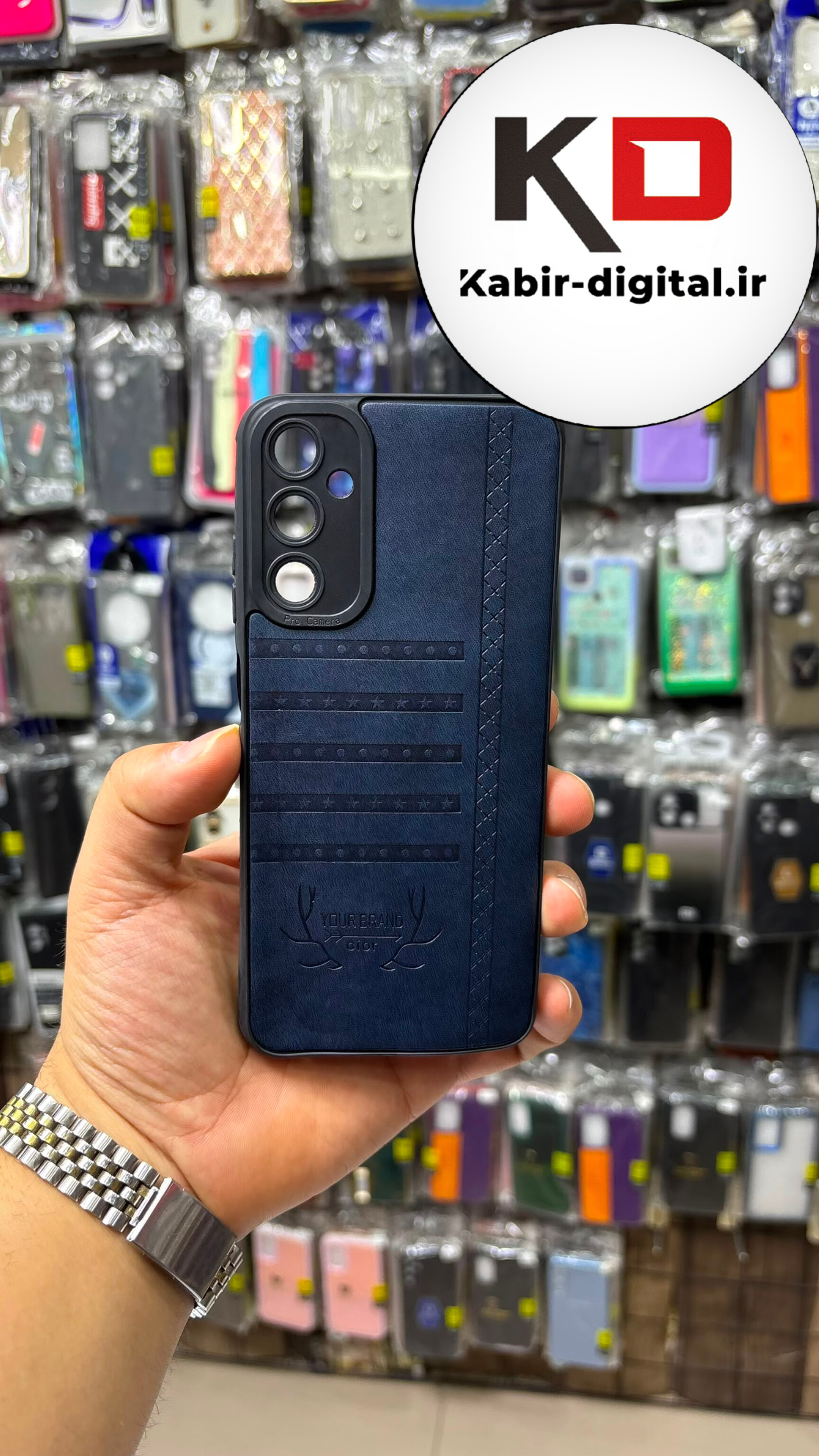 قاب گوشی Galaxy A05S سامسونگ سیلیکونی طرح چرمی کلاسیک محافظ لنز دار سرمه ایی