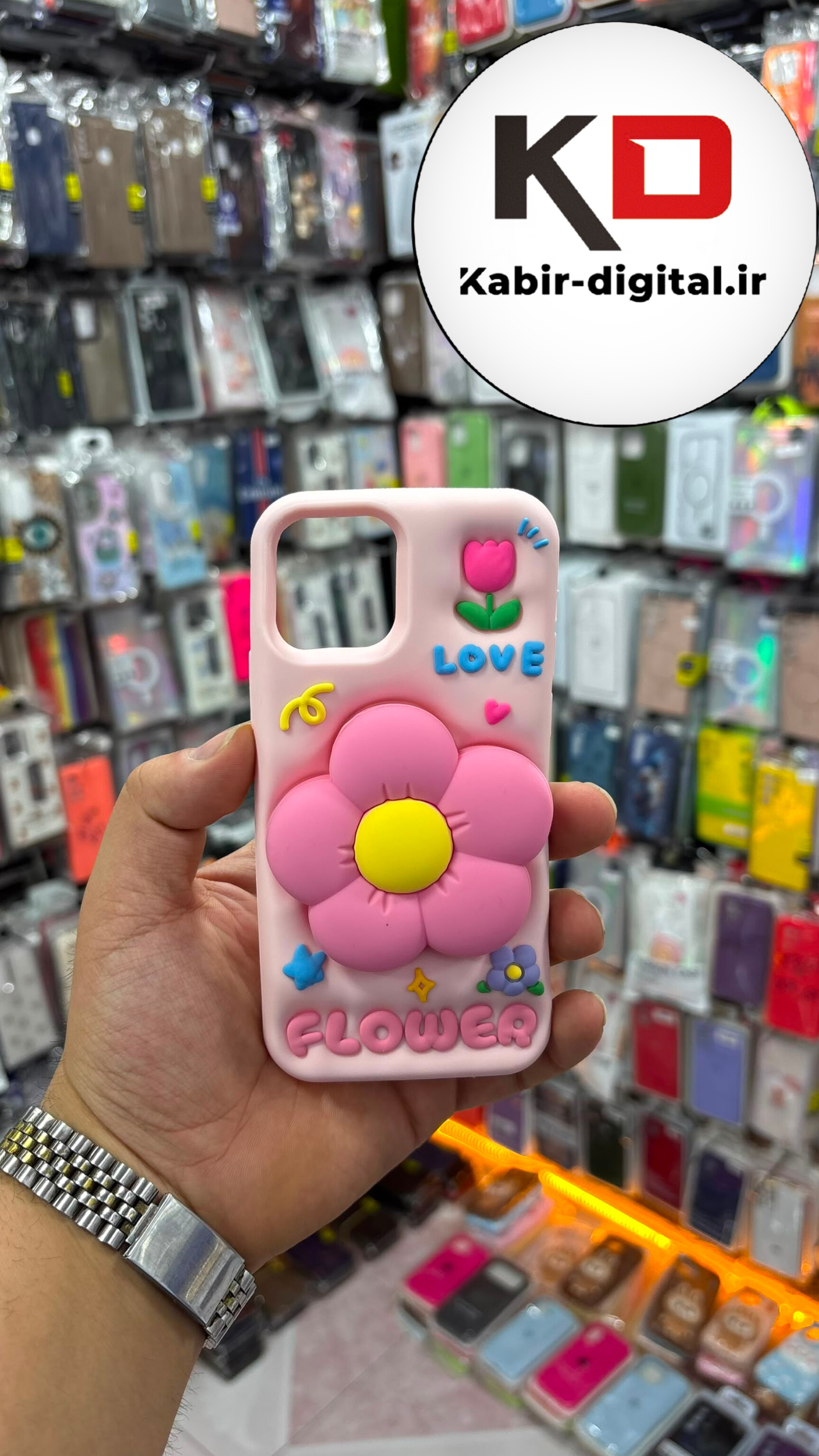 قاب گوشی iPhone 12 / 12 Pro آیفون سیلیکونی پاک کنی اورجینال عروسکی گل صورتی هولدری استند شو