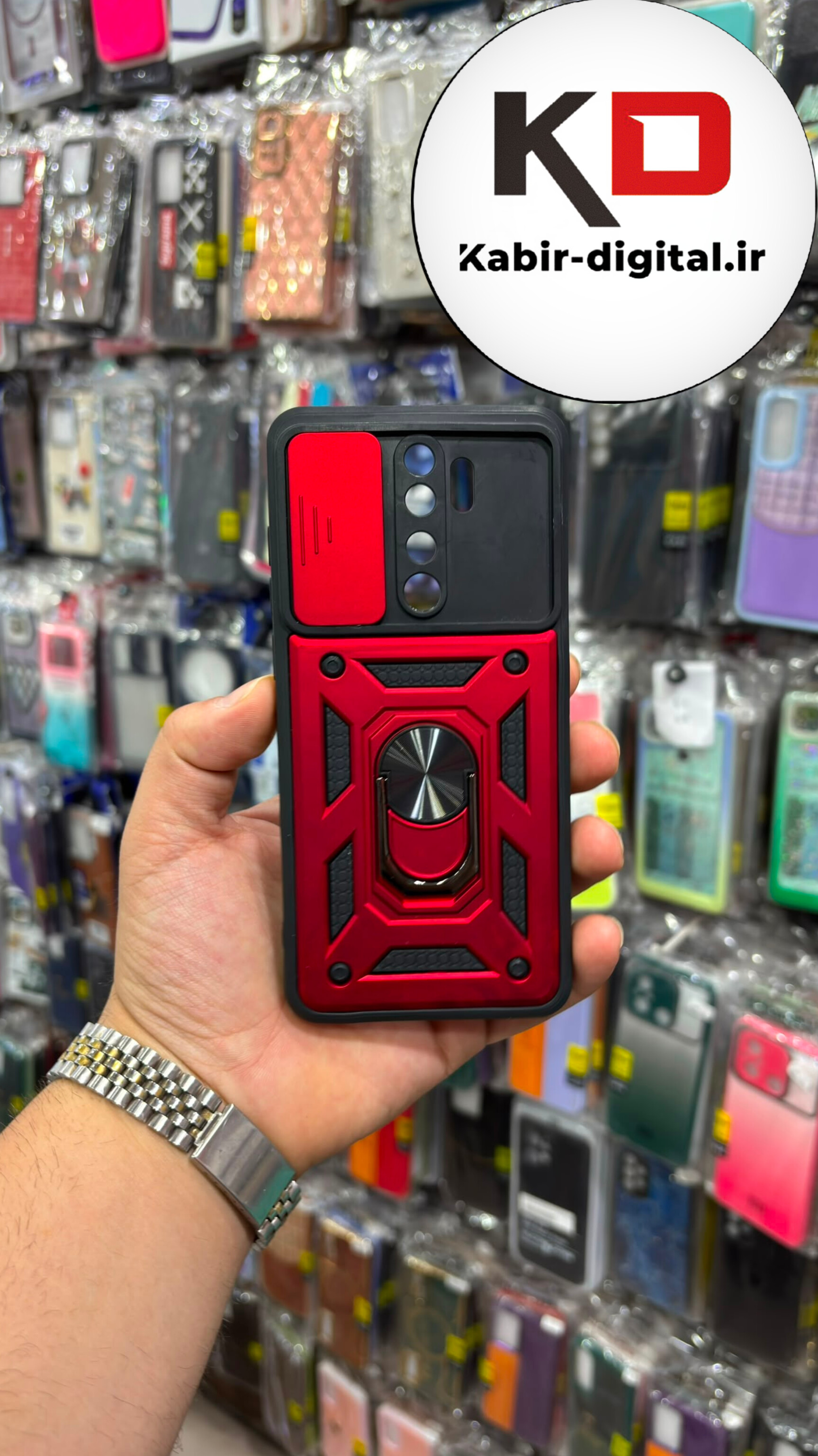 قاب گوشی Redmi Note ۸ pro شیائومی طرح ضد ضربه بتمن فول کاور هولدر دار محافظ لنزدار کشویی قرمز