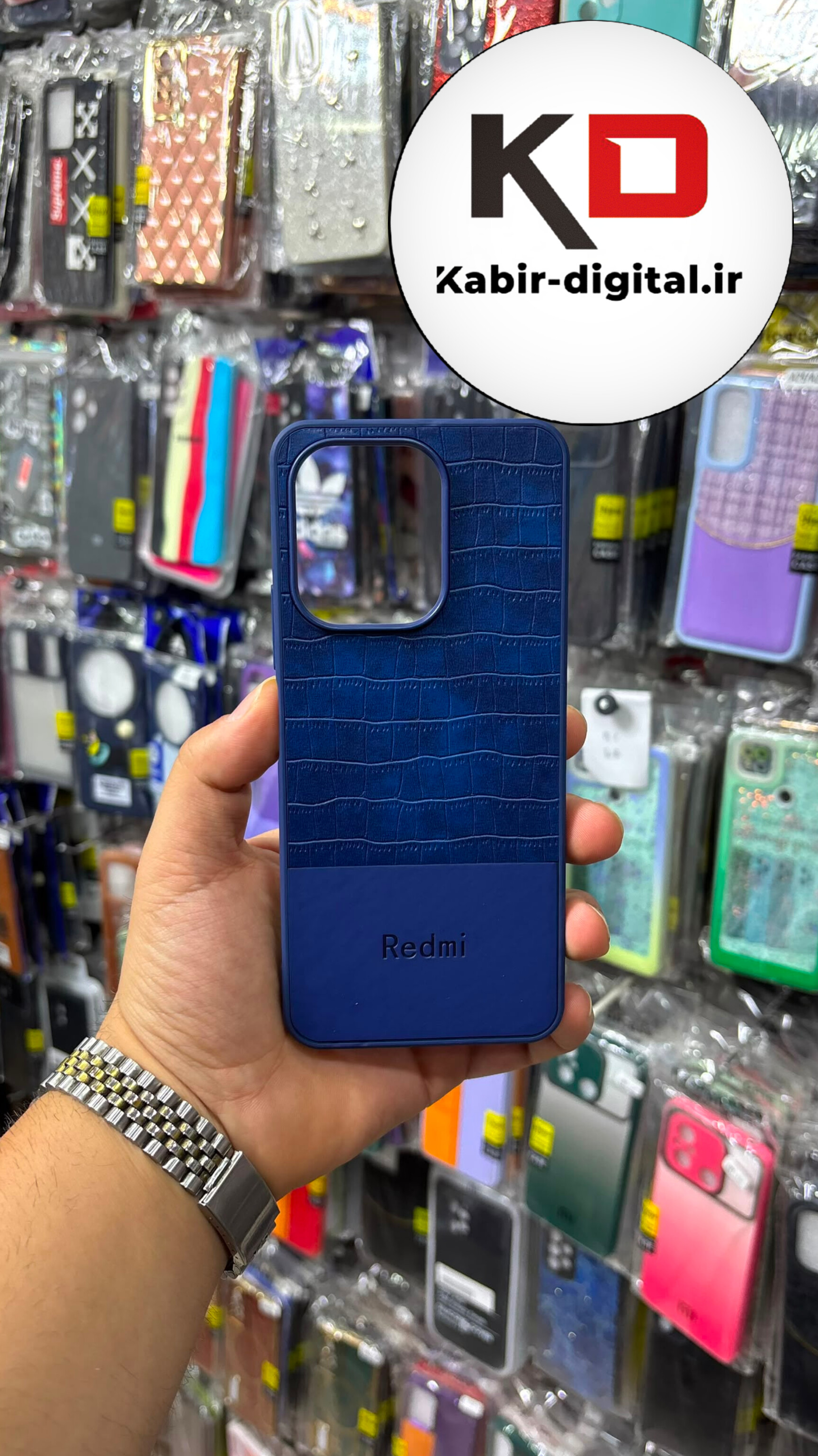 قاب گوشی Redmi 13 / poco m6 شیائومی طرح چرمی کروکودیل محافظ لنزدار کرومی آبی