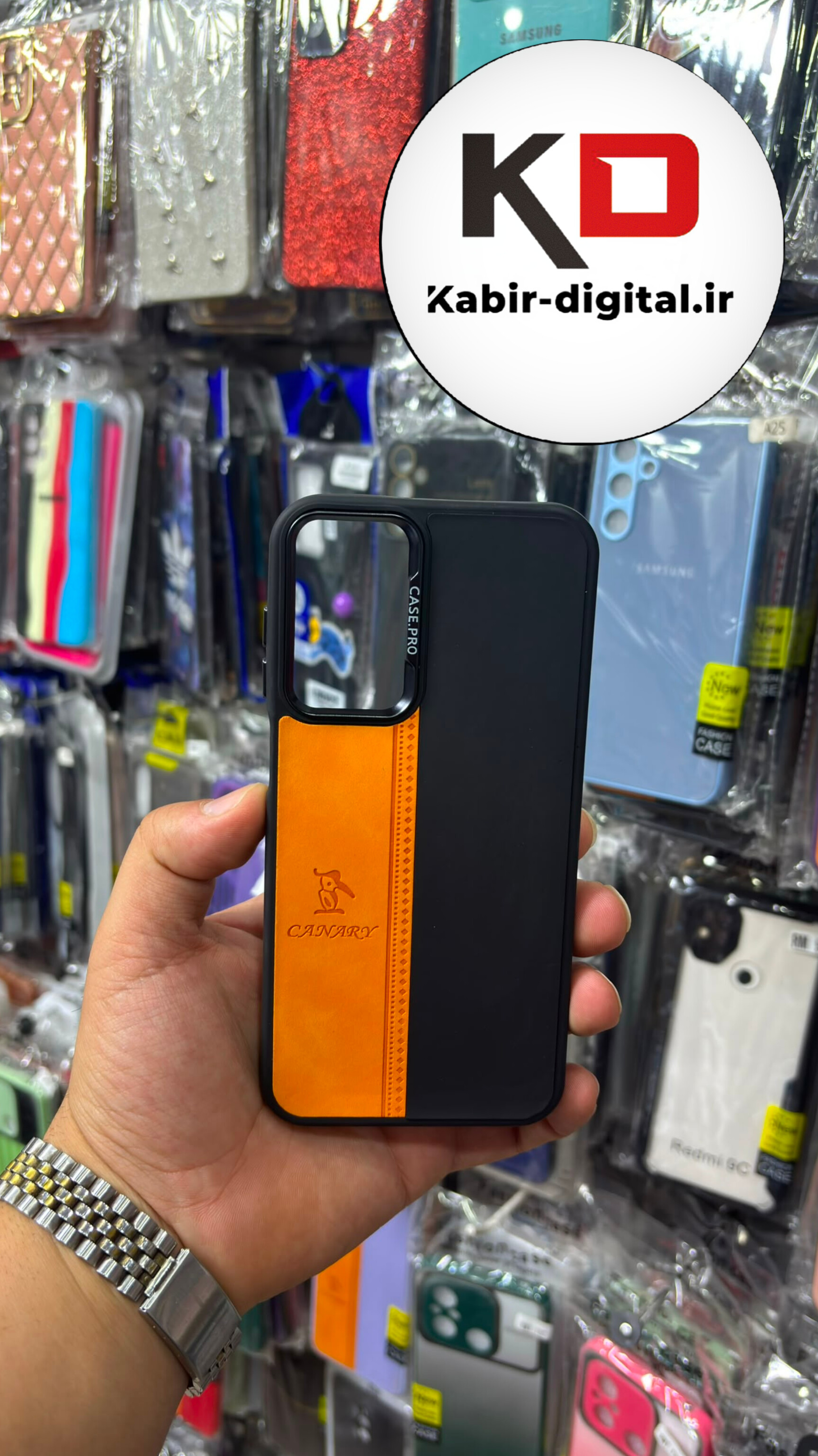 قاب گوشی Galaxy A25 / A15 / A24 سامسونگ اورجینالCANARY NEW CASE طرح چرمی دوخت دار دو رنگ لنز کرومی متال