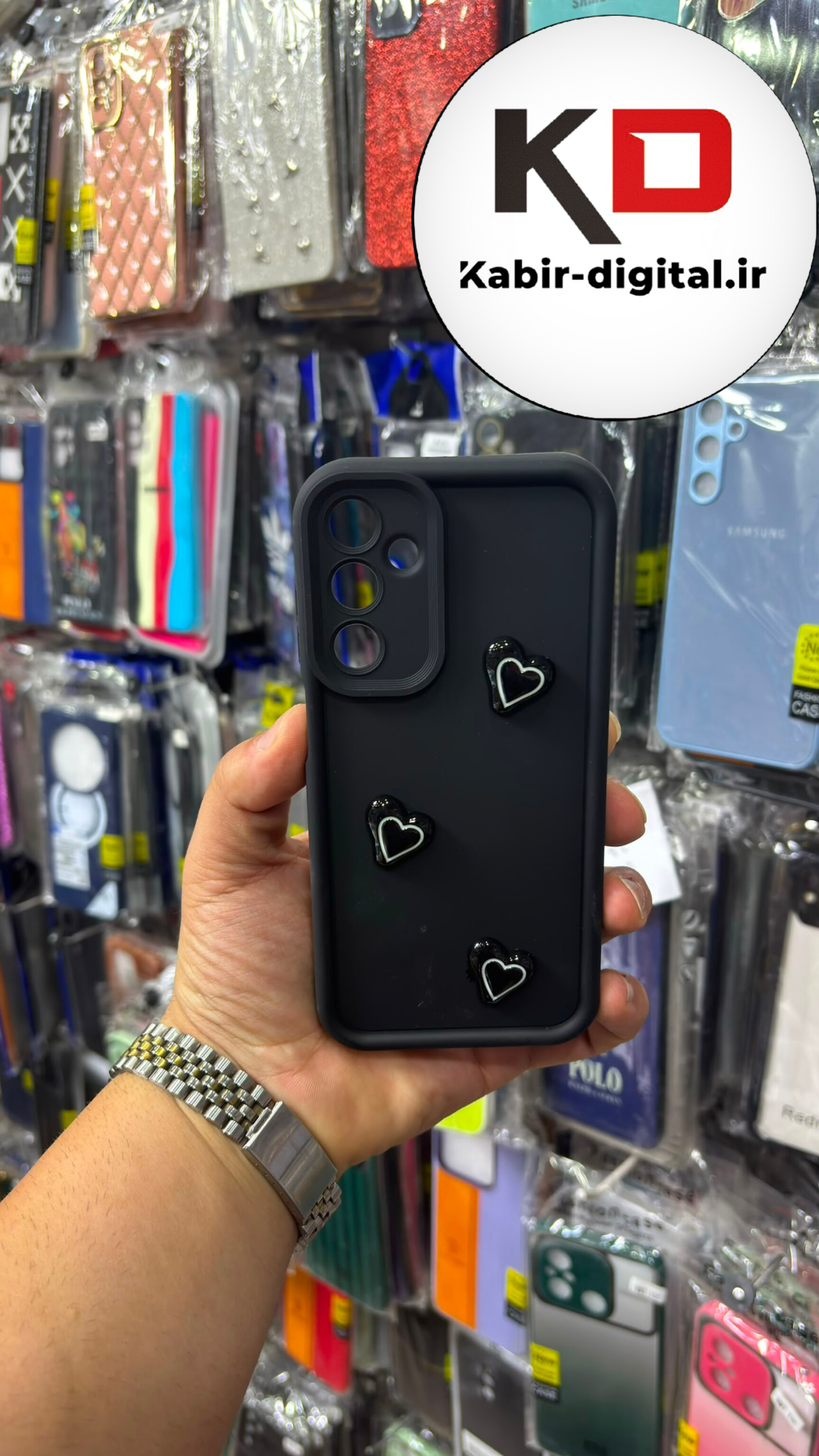 قاب گوشی Galaxy A25 / A15 / A24 سامسونگ سیلیکونی Solid Case عروسکی برجسته طرح قلبی محافظ لنزدار مشکی