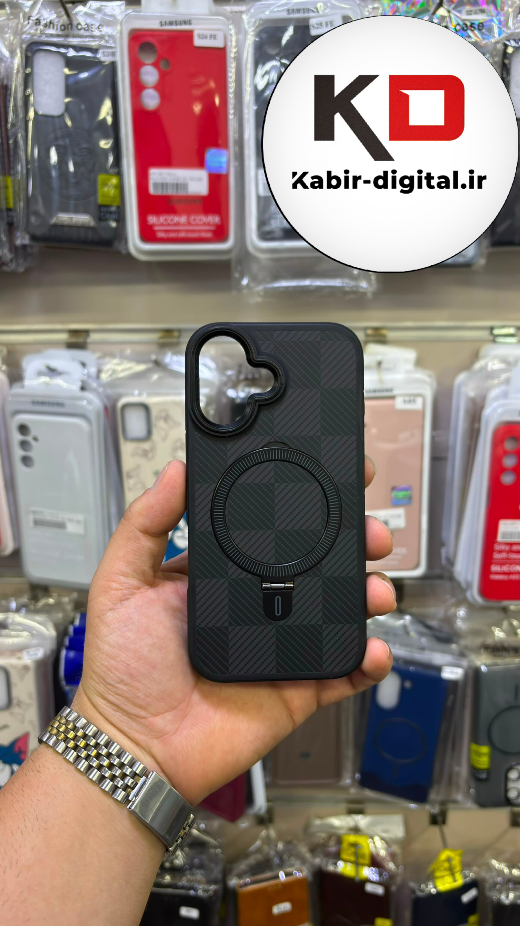 قاب گوشی iPhone 16/ iPhone 17 آیفون کربن Stand Case مگ سیف Magsafe اورجینال فلزی استند شو