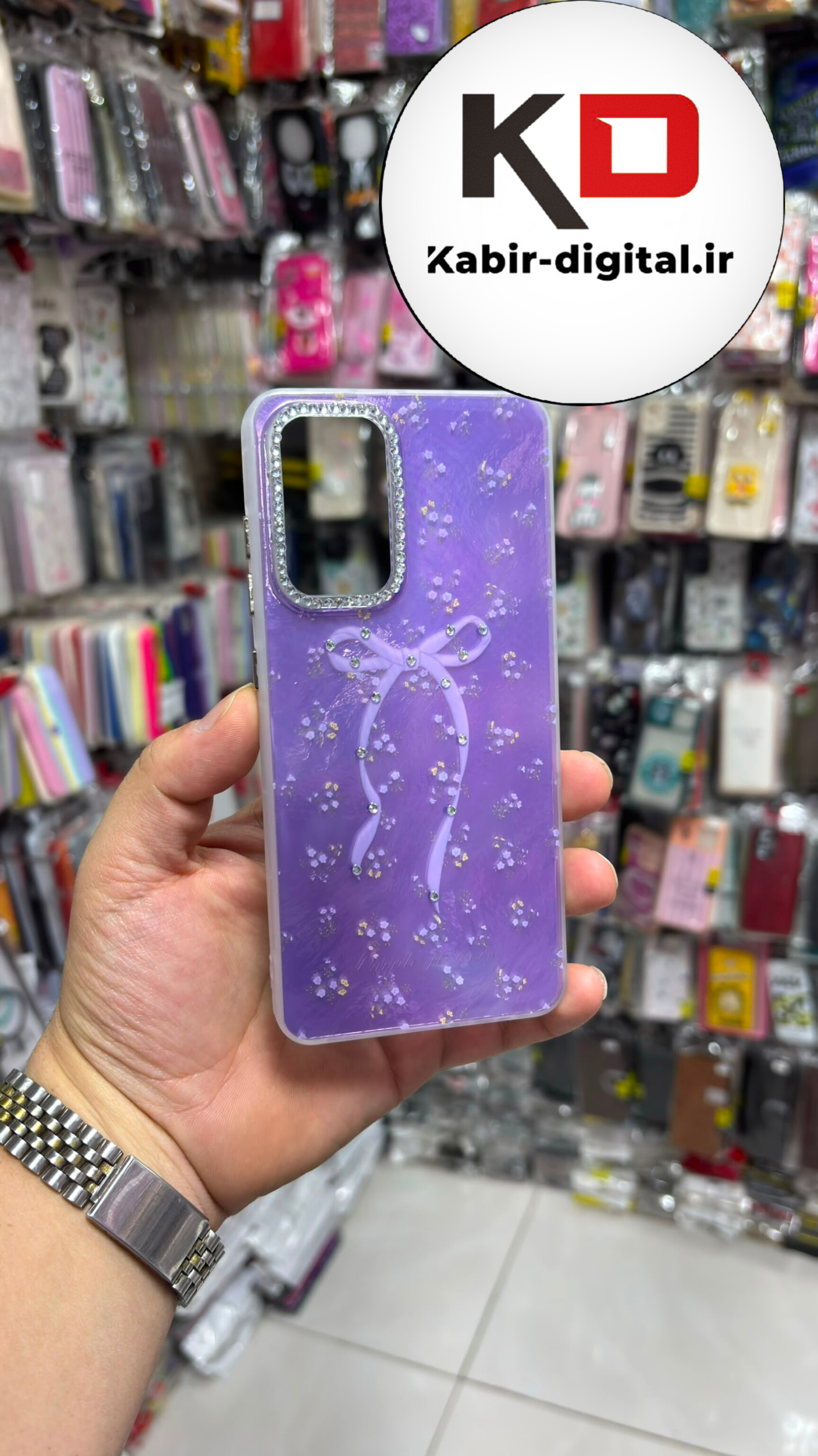 قاب گوشی Galaxy A52  / Galaxy A52S سامسونگ Crystal Case نگین دار لوکس رزینی بنفش لنز نگین دار