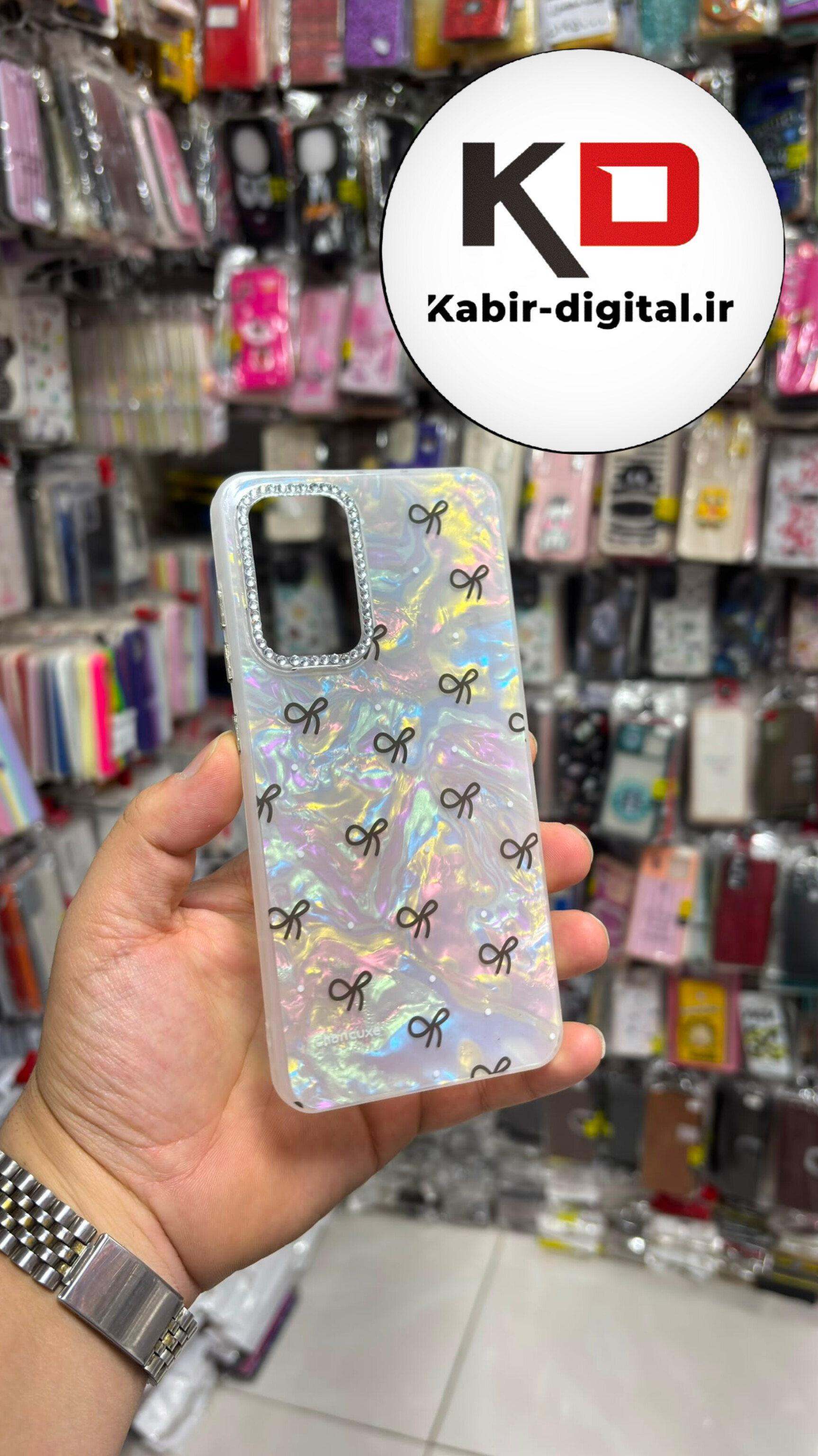 قاب گوشی Galaxy A52  / Galaxy A52S سامسونگ Crystal Case نگین دار لوکس رزینی ماربل پاپیون مشکی لنز نگین دار