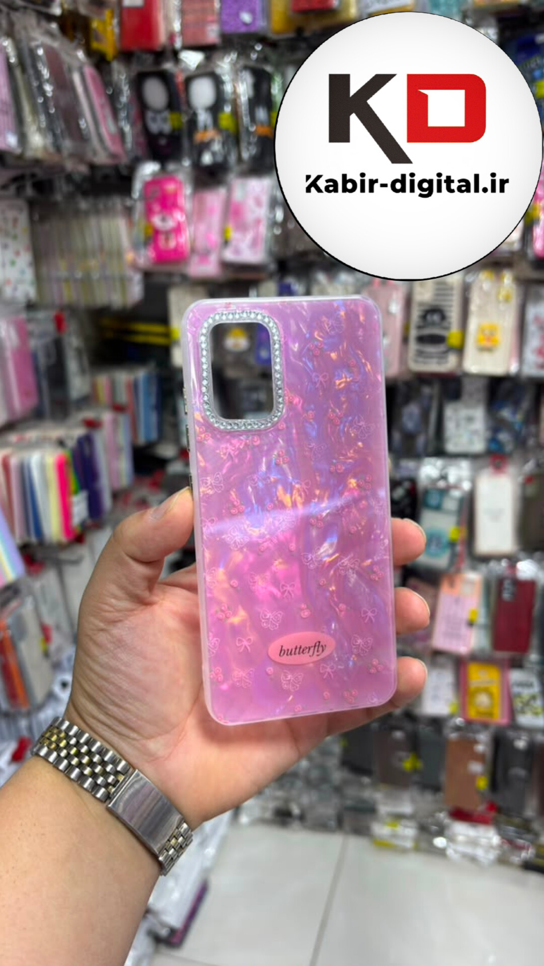 قاب گوشی Galaxy A32 سامسونگ Crystal Case نگین دار لوکس رزینی صورتی لنز نگین دار