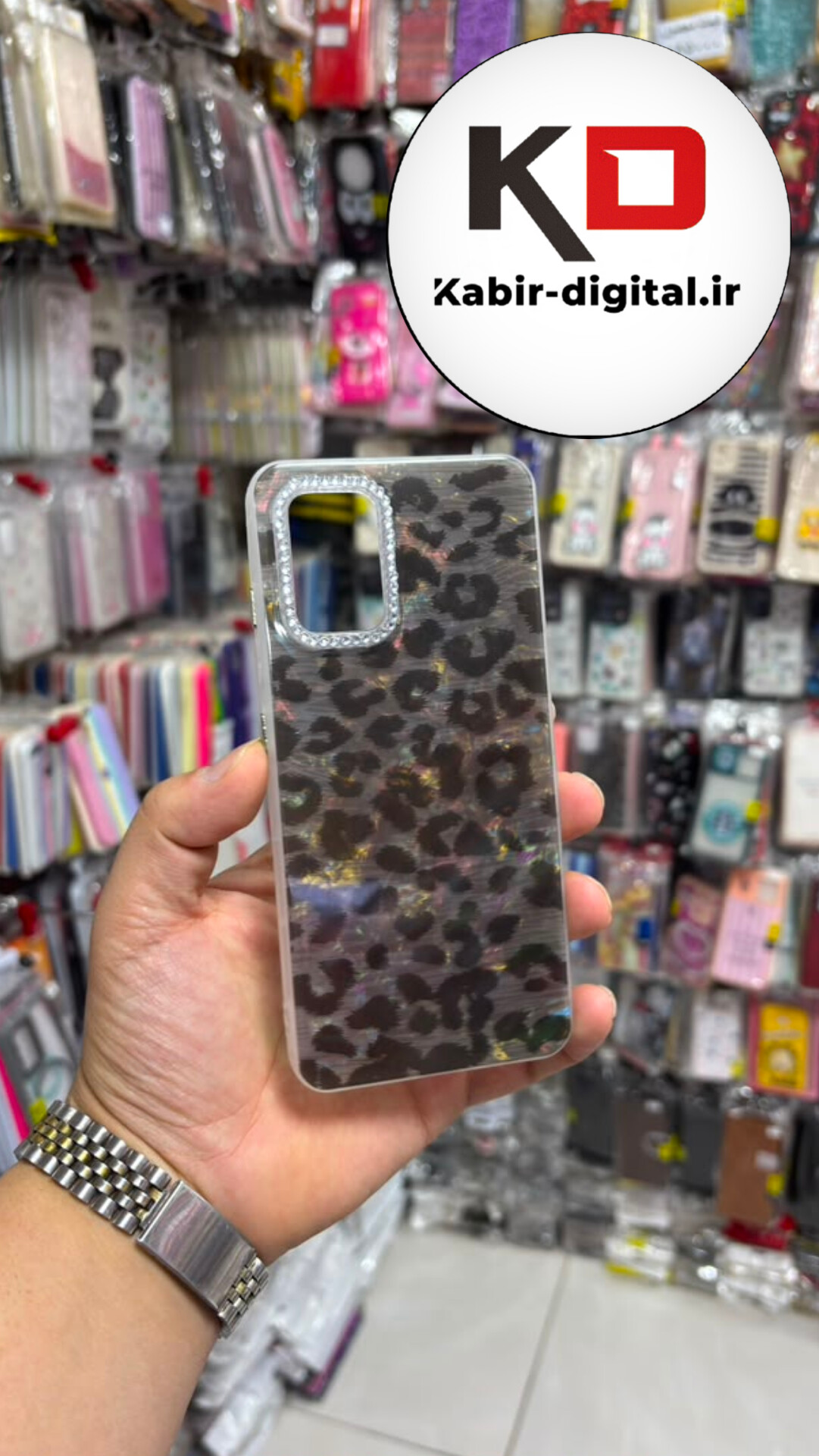 قاب گوشی Galaxy A32 سامسونگ Crystal Case نگین دار لوکس رزینی پلنگی لنز نگین دار