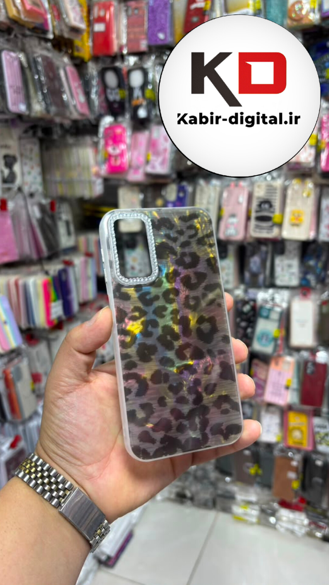 قاب گوشی Galaxy A15 / A25 / A24 سامسونگ Crystal Case نگین دار لوکس رزینی پلنگی لنز نگین دار