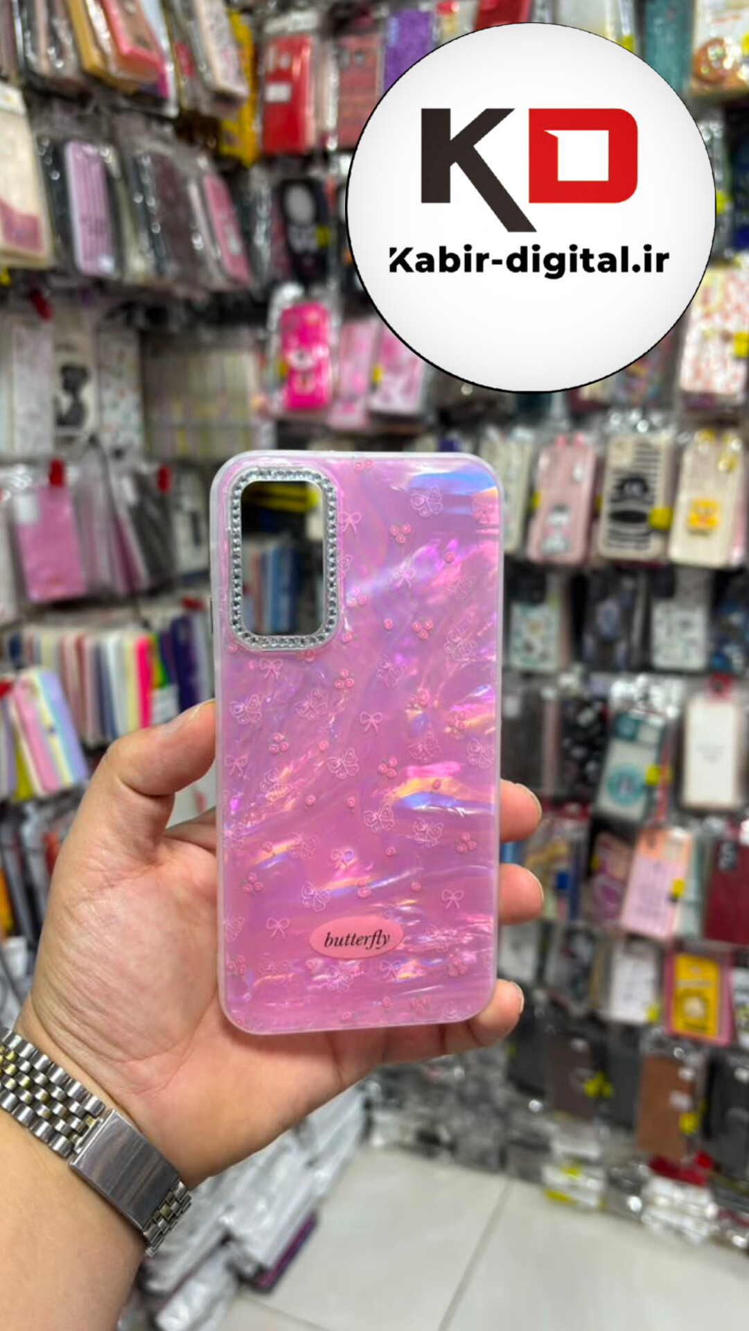 قاب گوشی Galaxy A15 / A25 / A24 سامسونگ  Crystal Case نگین دار لوکس رزینی صورتی ماربل لنز نگین دار