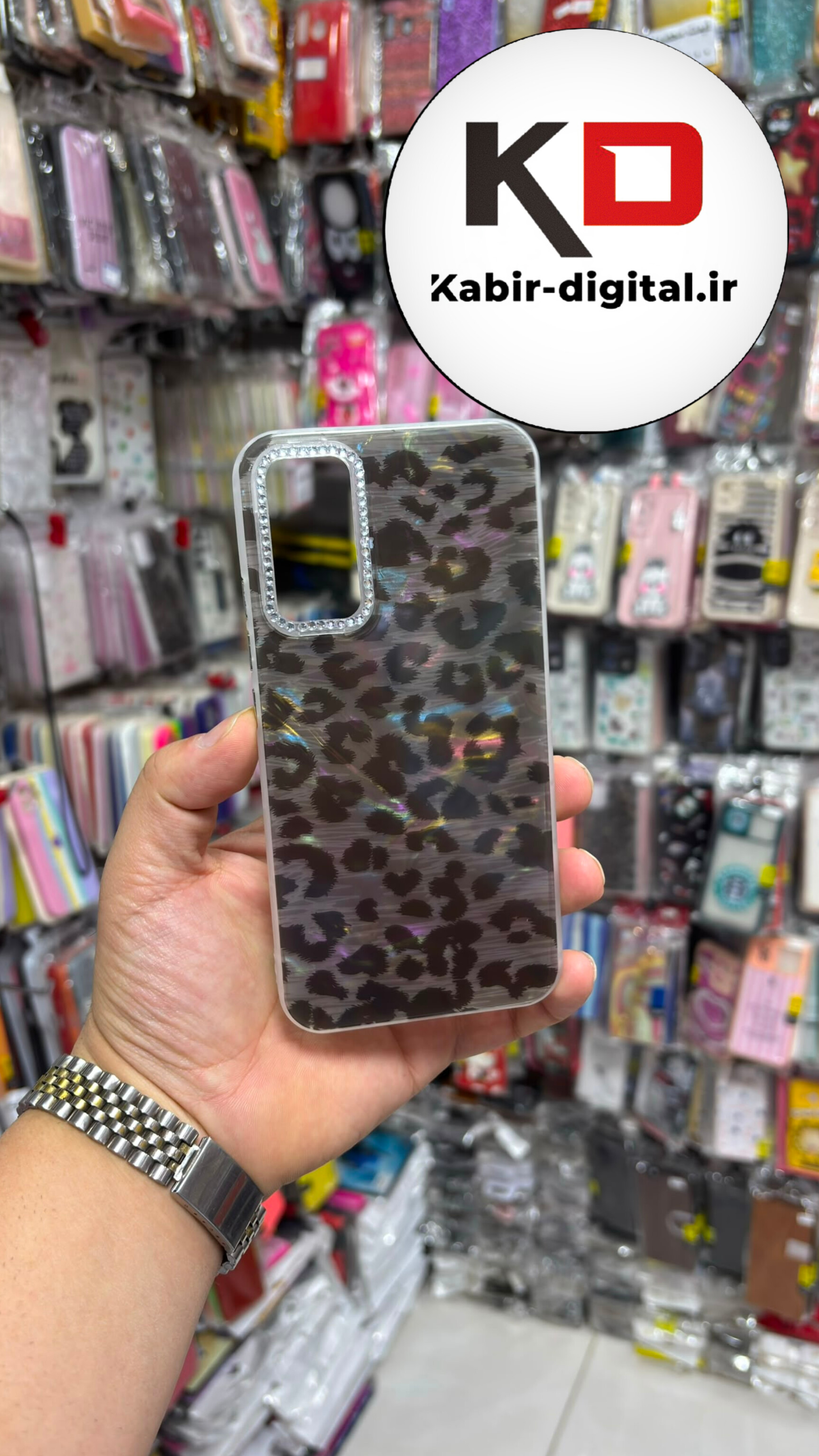 قاب گوشی Galaxy A34 سامسونگ  Crystal Case نگین دار لوکس پلنگی لنز نگین دار