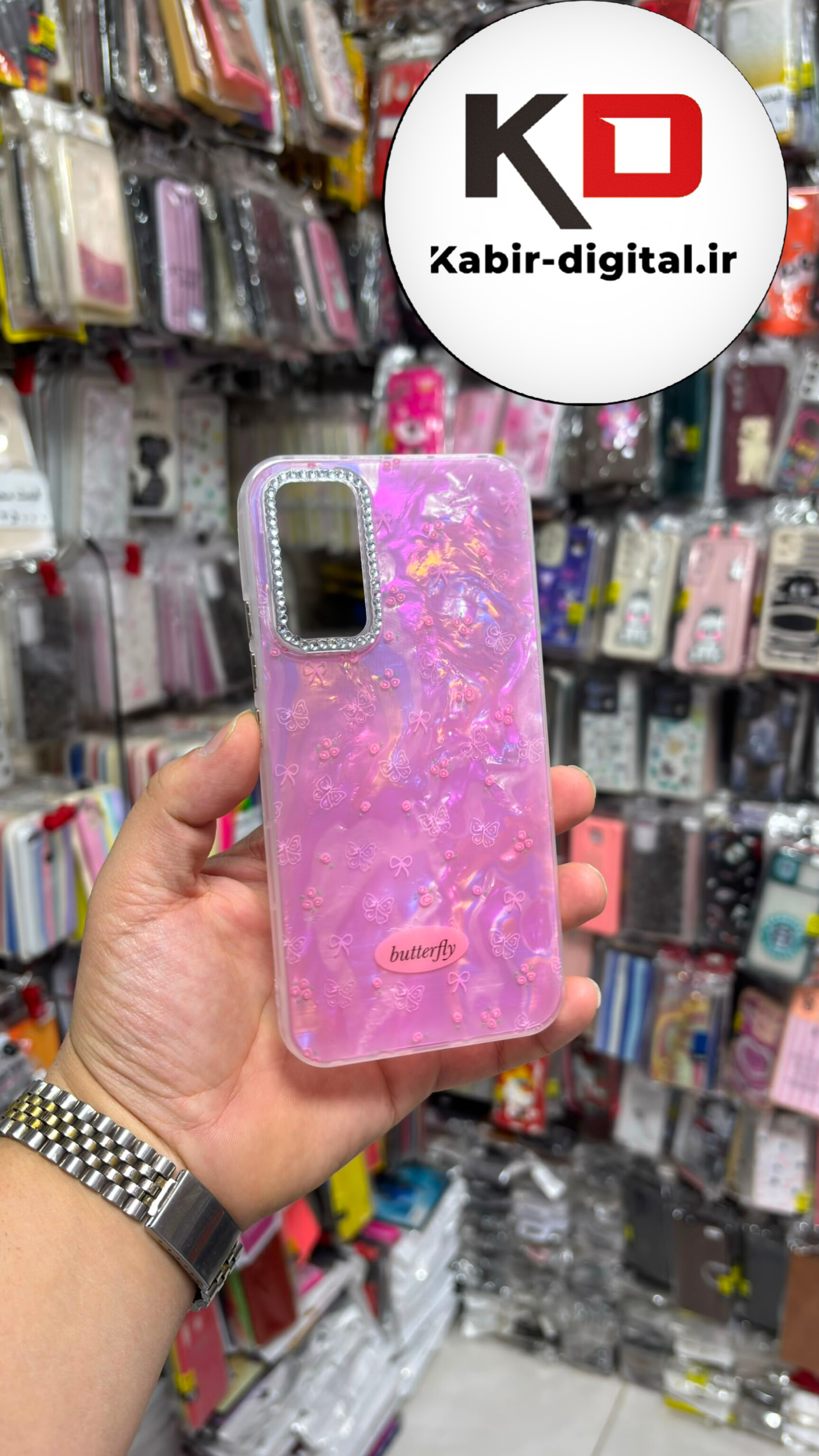 قاب گوشی Galaxy A34 سامسونگ  Crystal Case نگین دار لوکس شفاف اکلیلی رزینی ماربل صورتی لنز نگین دار