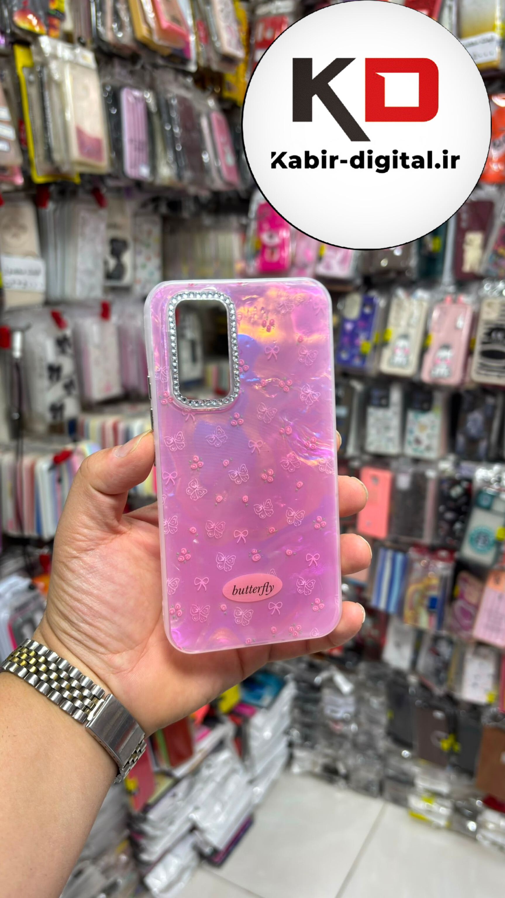 قاب گوشی Galaxy A54 سامسونگ  Crystal Case نگین دار لوکس رزینی ماربل صورتی لنز نگین دار
