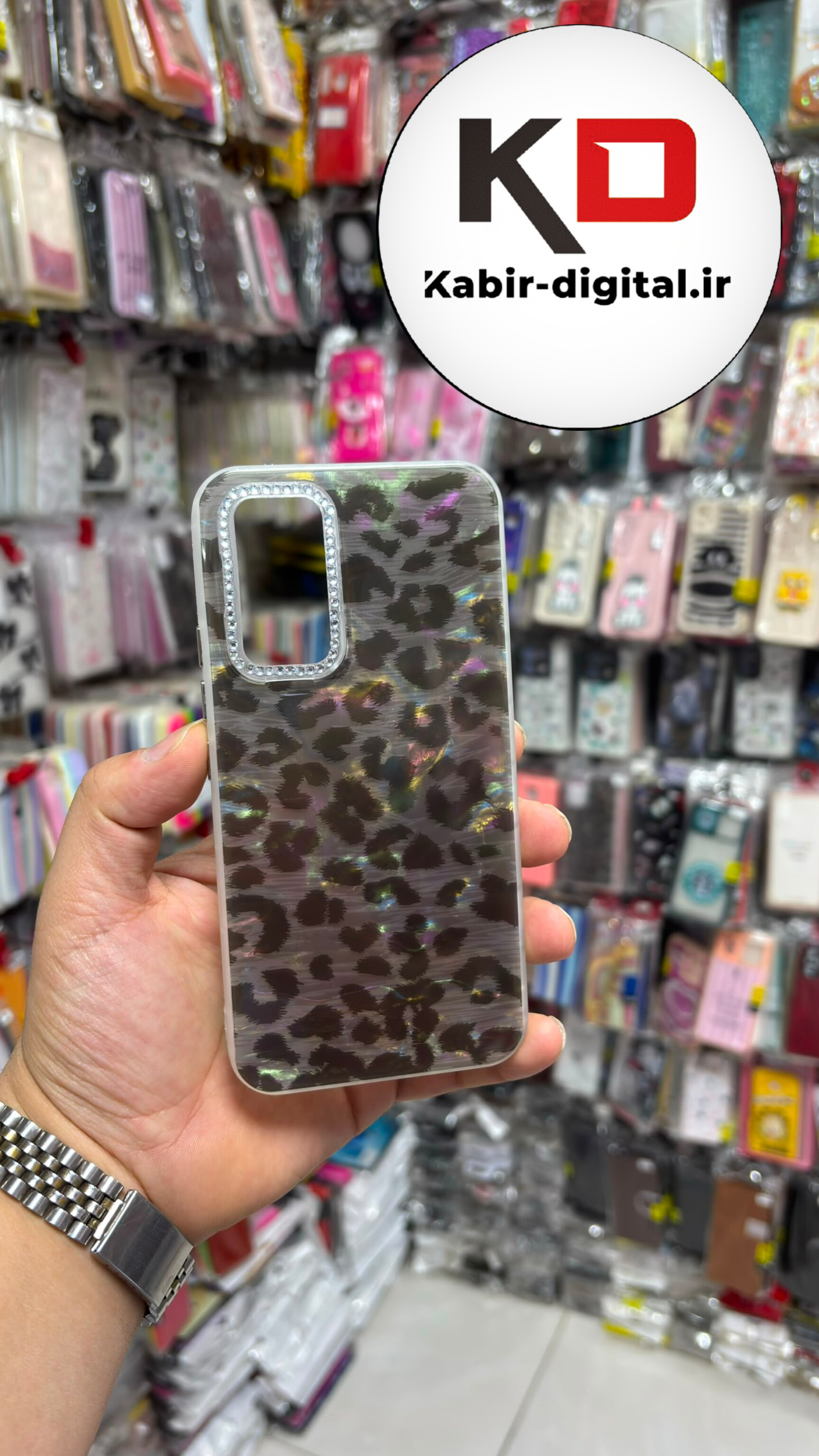 قاب گوشی Galaxy A54 سامسونگ  Crystal Case نگین دار لوکس رزینی پلنگی لنز نگین دار
