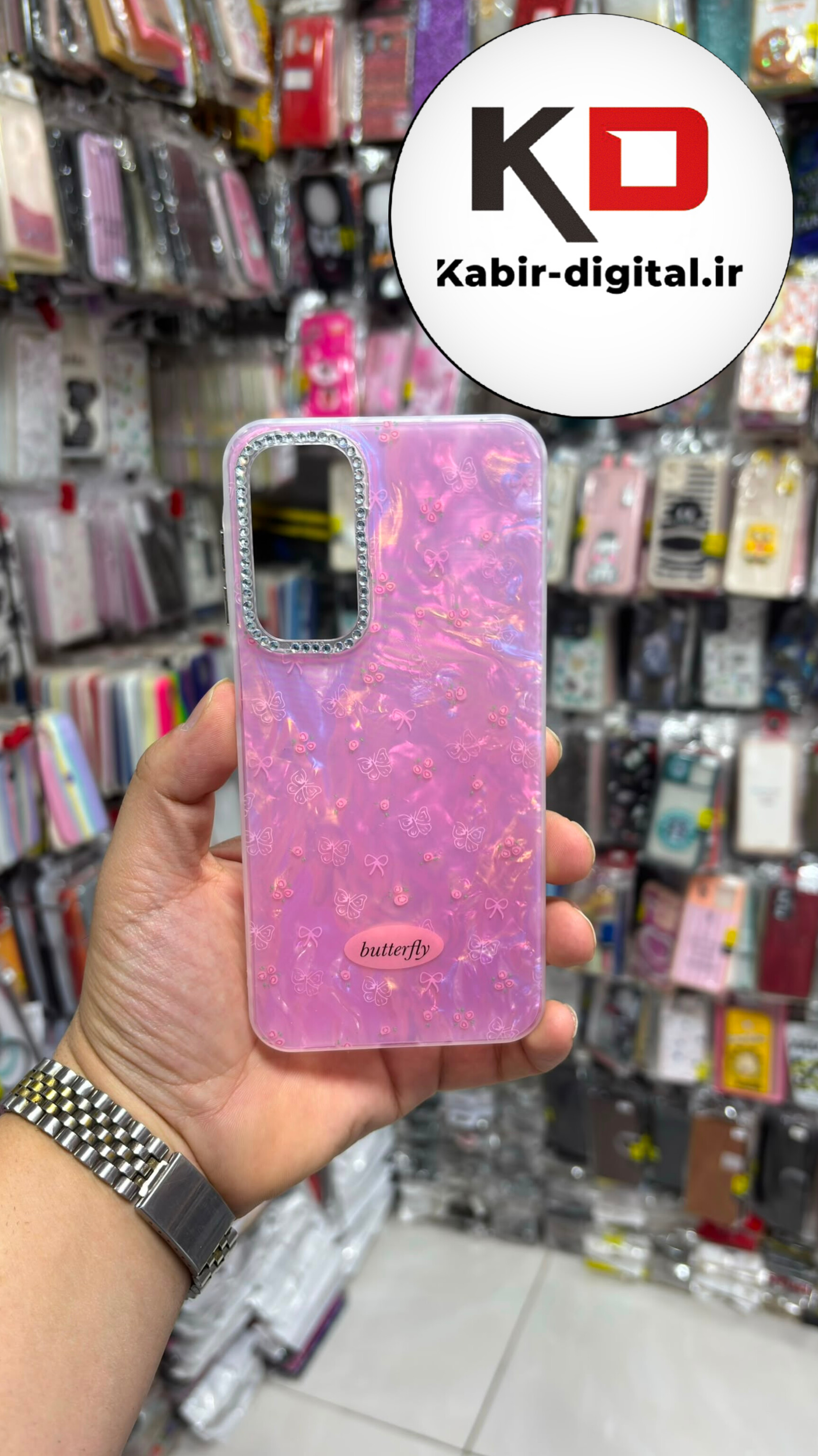 قاب گوشی Galaxy A16 / A17 / A26 سامسونگ  Crystal Case نگین دار لوکس رزینی ماربل صورتی لنز نگین دار