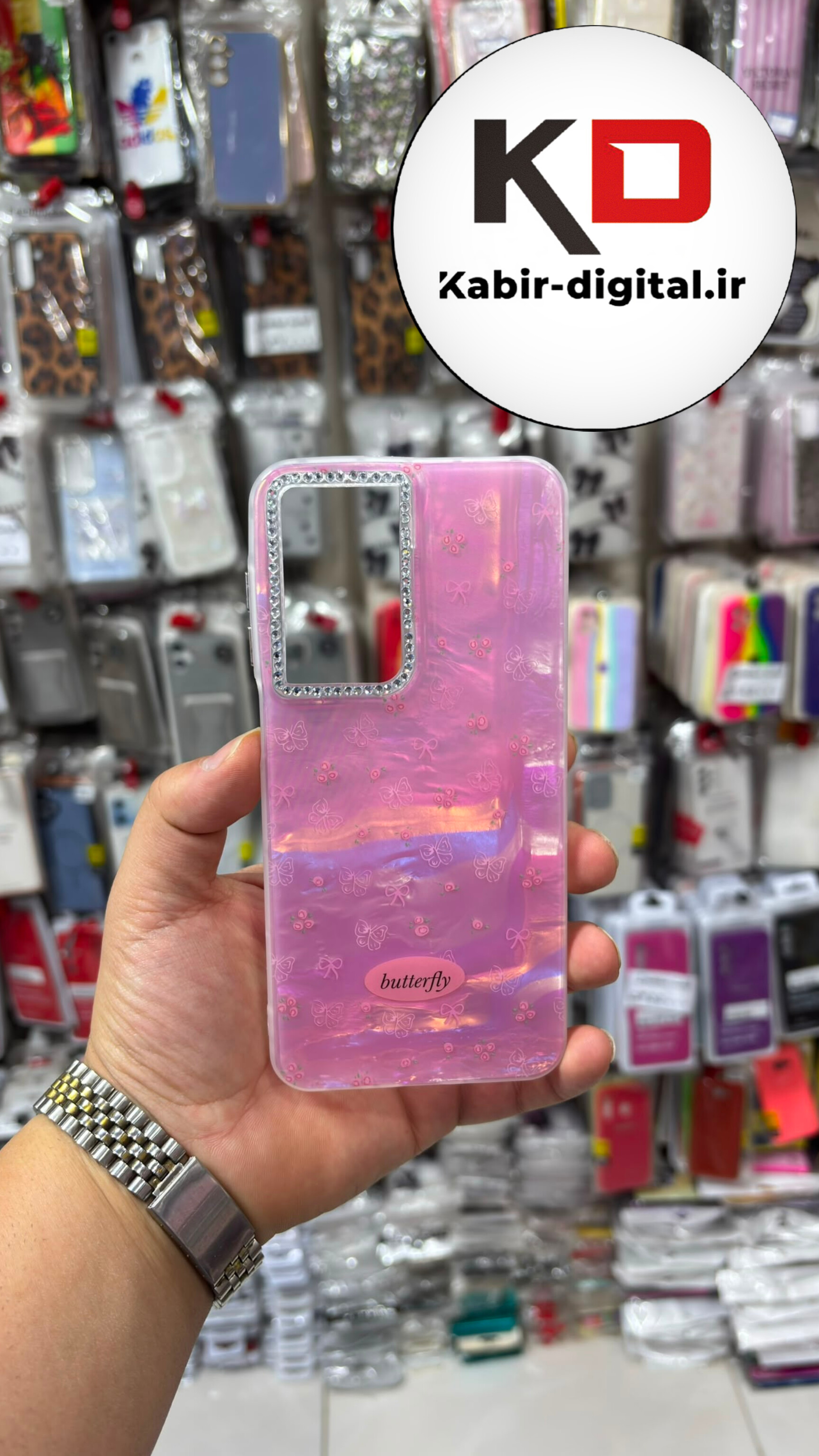 قاب گوشی Galaxy A26 سامسونگ  Crystal Case نگین دار لوکس رزینی ماربل صورتی لنز نگین دار