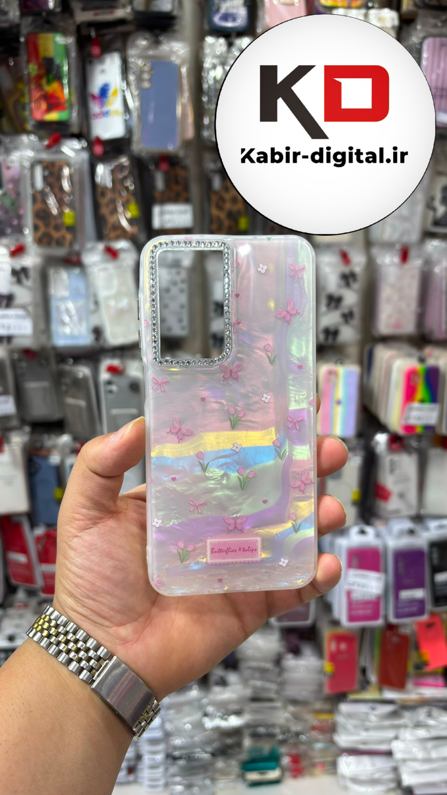 قاب گوشی Galaxy A26 سامسونگ  Crystal Case نگین دار لوکس رزینی ماربل سفید لنز نگین دار