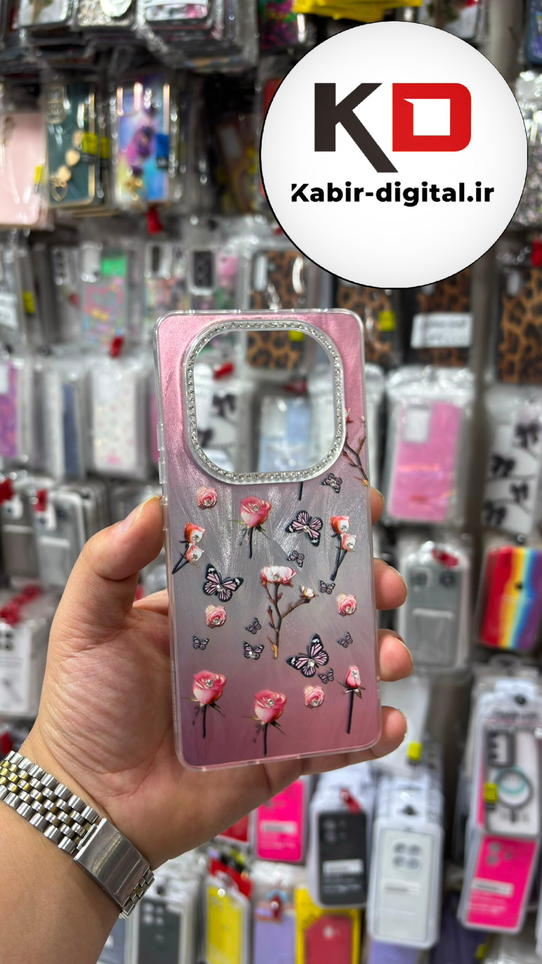 قاب گوشی Redmi Note 14 Pro 4G /Note 14 Pro 5G / Note 14 Pro Plus/ POCO X7 / Note 15 شیائومی Crystal Case نگین دار لوکس رزینی ماربل طرح گل صورتی لنز نگین دار