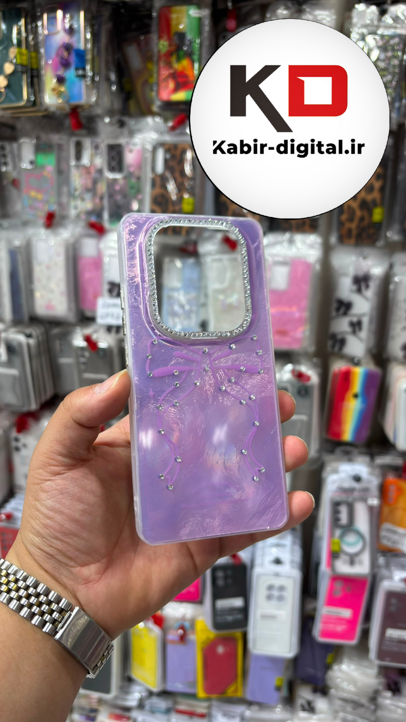 قاب گوشی Redmi Note 14 Pro 4G /Note 14 Pro 5G / Note 14 Pro Plus/ POCO X7 / Note 15 شیائومی Crystal Case نگین دار لوکس رزینی ماربل طرح پاپیون بنفش لنز نگین دار
