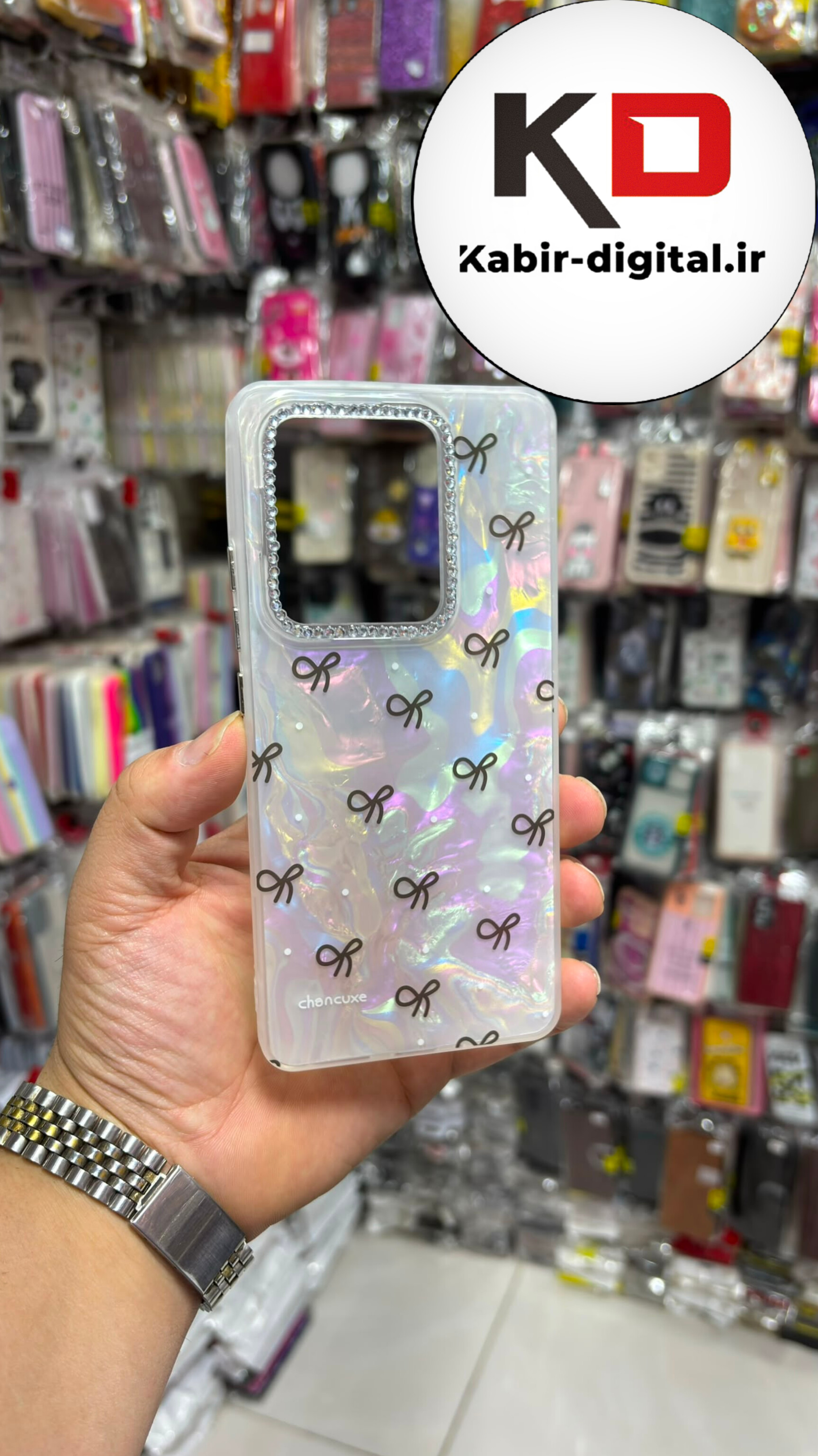 قاب گوشی Redmi Note 13 Pro 4G /Note 14S /POCO M6 Pro شیائومی Crystal Case نگین دار لوکس رزینی ماربل پاپیون  لنز نگین دار