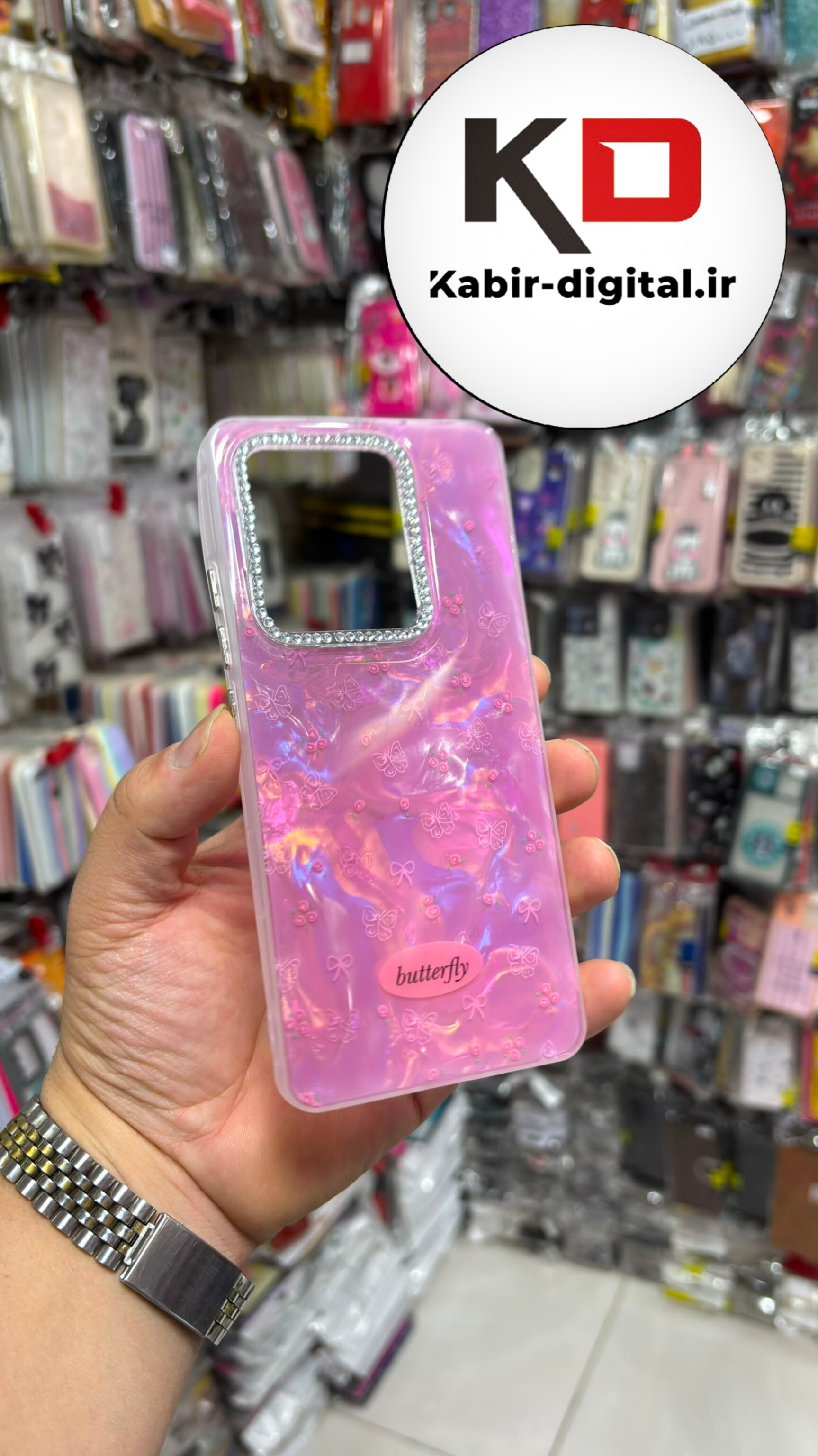 قاب گوشی Redmi Note 13 Pro 4G /Note 14S /POCO M6 Pro شیائومی Crystal Case نگین دار لوکس رزینی ماربل صورتی لنز نگین دار