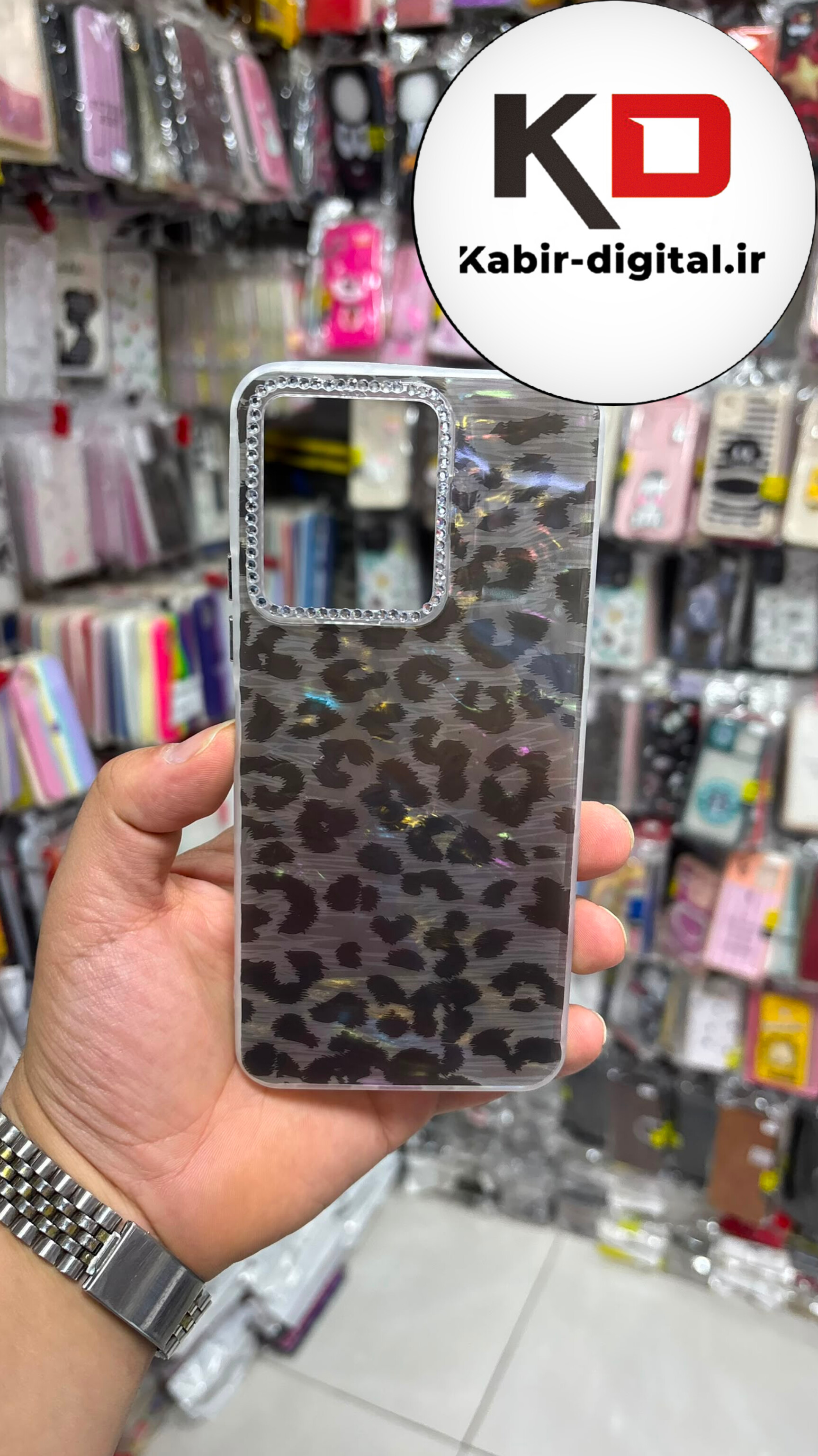 قاب گوشی Redmi Note 13C / POCO C65 شیائومی Crystal Case نگین دار لوکس ماربل پلنگی نگین دار