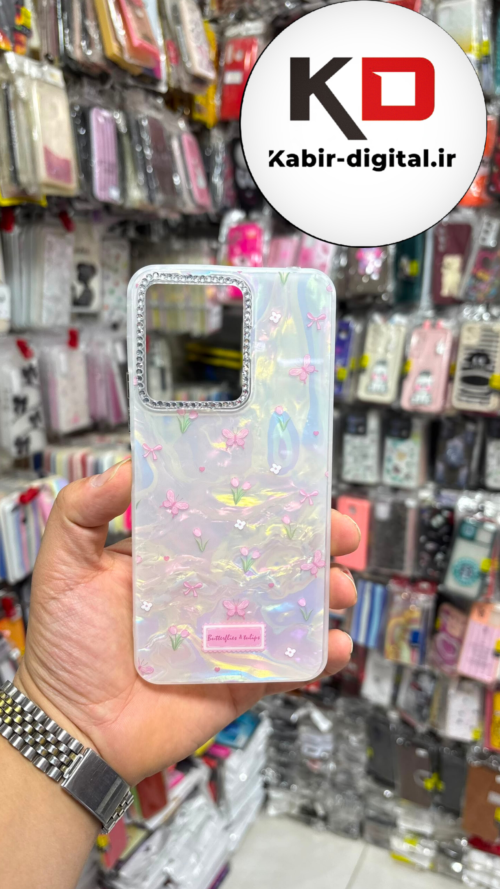 قاب گوشی Redmi Note 13C / POCO C65 شیائومی Crystal Case نگین دار لوکس رزینی ماربل سفید لنز نگین دار